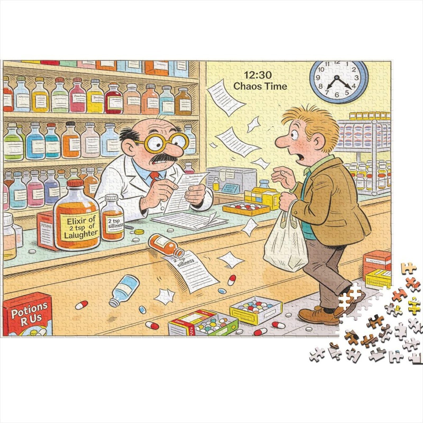 Pharmacist Behind The Counter Wooden Jigsaw Puzzle Waterproof 1000 Piece Puzzles for Adults Fun Home Decoration