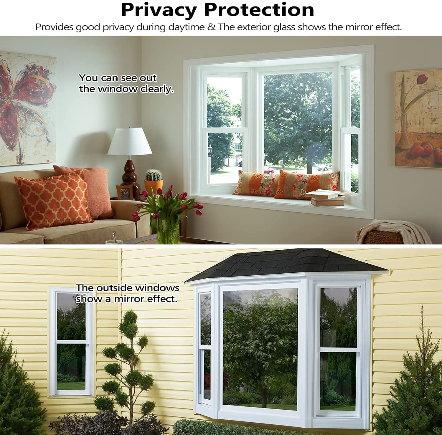 HooTown Fenster Sichtschutz Folie, Spiegelfolie One Way Reflektierende Fensterfolie, UV-Schutz Sonnenschutz & Wärmeisolierung Tönungsfolie für Büro und Haus [60x400 cm] - Silber