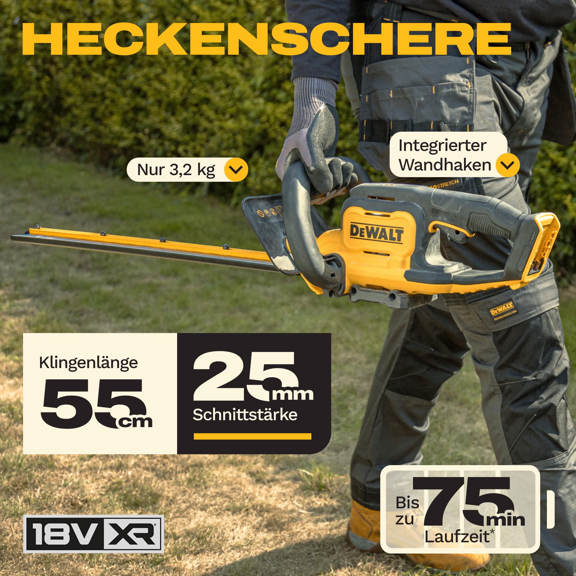 DEWALT 18V XR 55cm 25mm Heckenschere, DCMHT564N-XJ