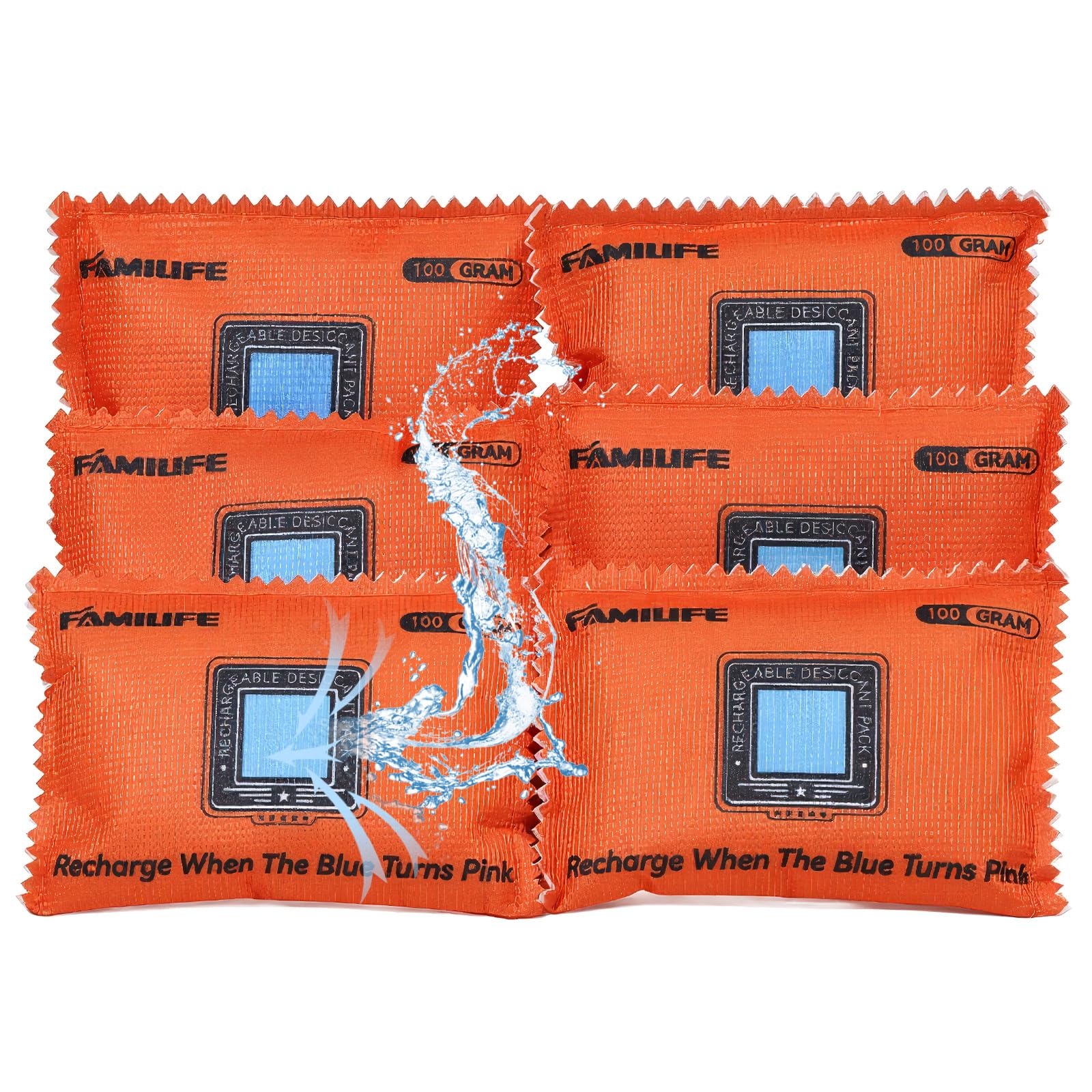 FAMILIFE 100g Rechargeable Desiccant Packs for Storage, Reusable Dehumidifier Bags Color Indicating Silica Gel Packets Portable Moisture Absorbers for