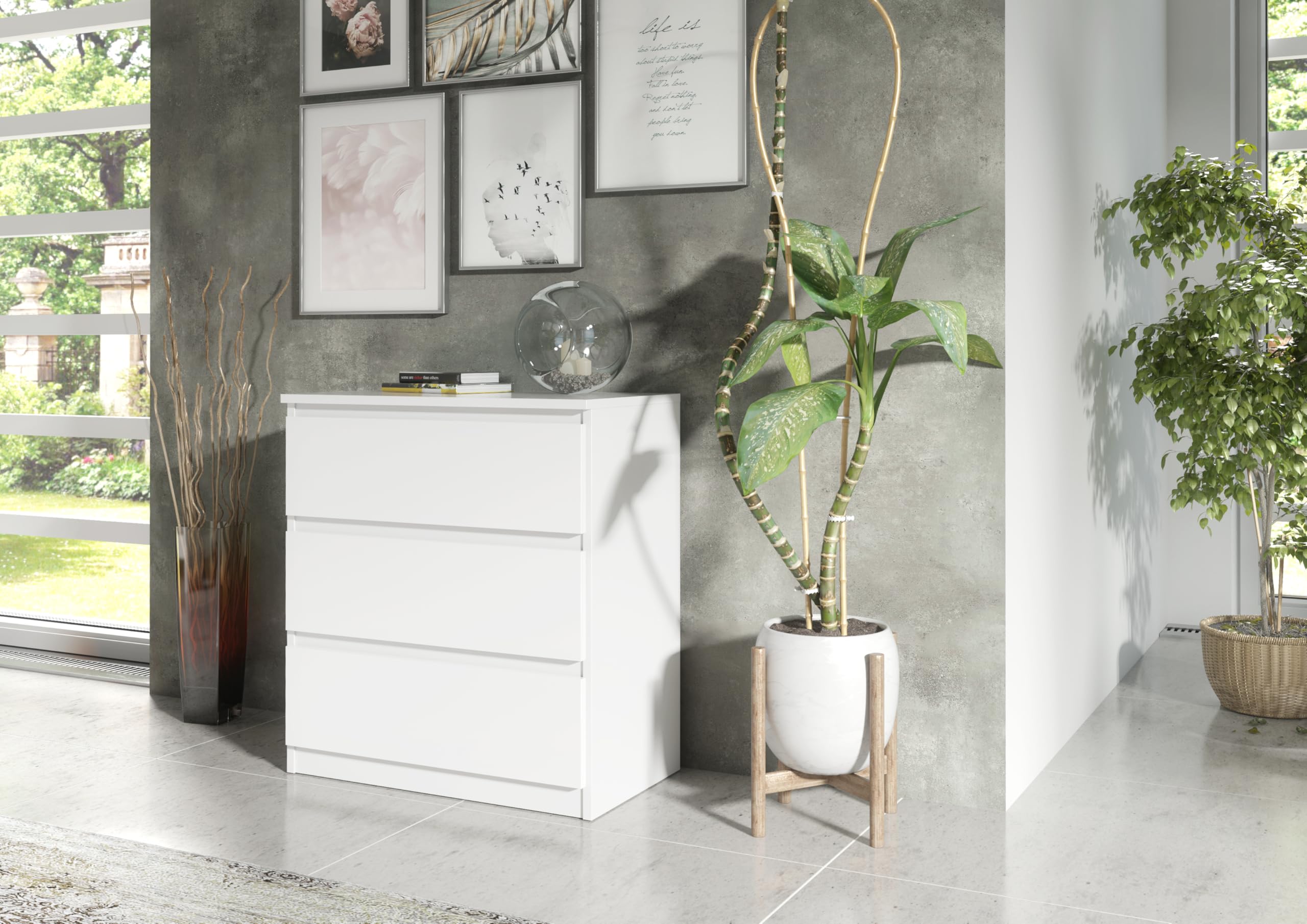 meble masztalerz Komoda Biała 70 cm Matowa z 3 szufladami - 70x78,5x39 cm - Komoda do salonu, sypialni - Szafka z szufladami - Komoda z szufladami