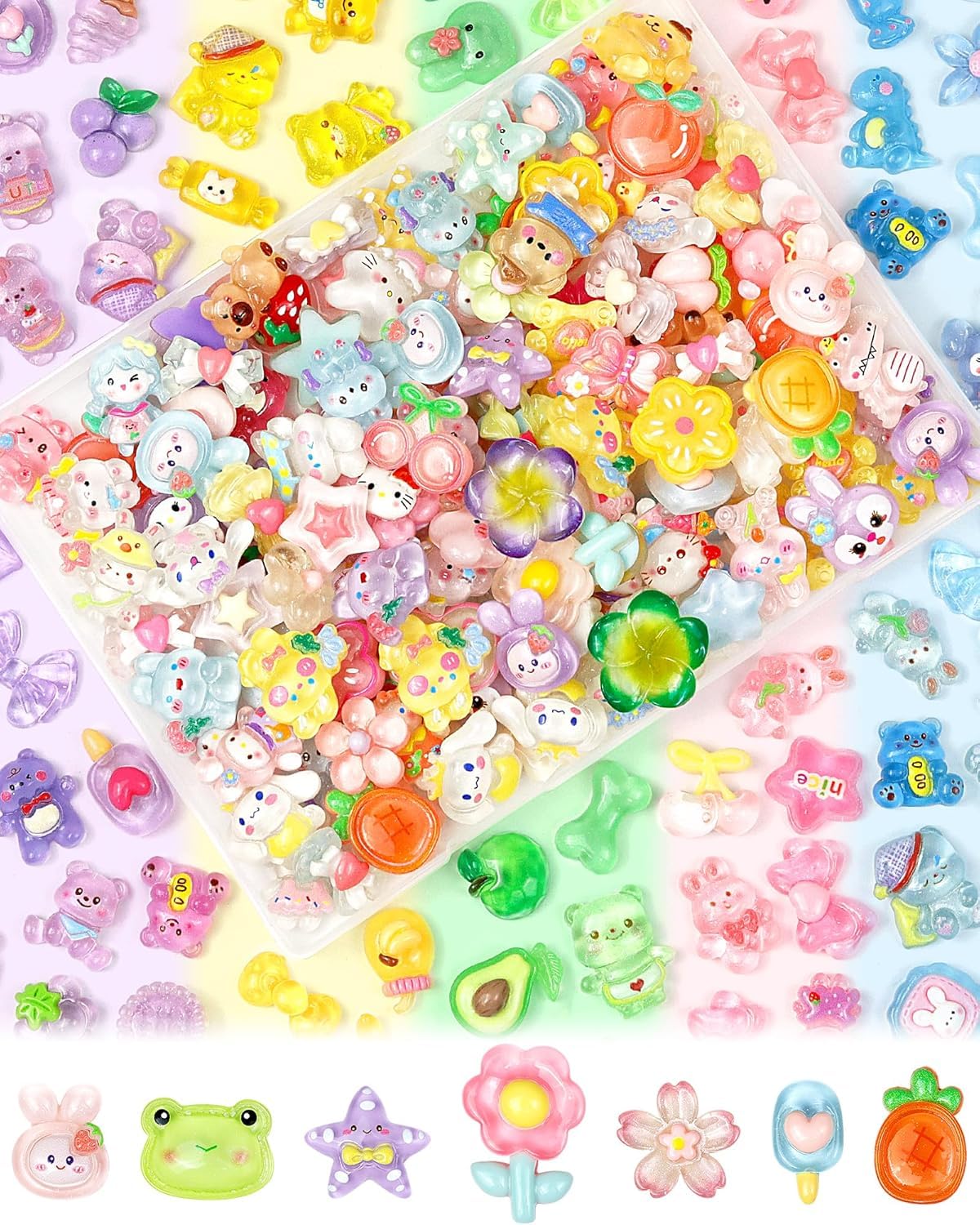 UCLEVER 100PCS Cute Slime Charms Bulk Set โ Kawaii Flatback Resin Charms for Crafts, Mini Decoden Acrylic Embellishments for Phone Junk Cases, Scrapbooking & DIY Decoration