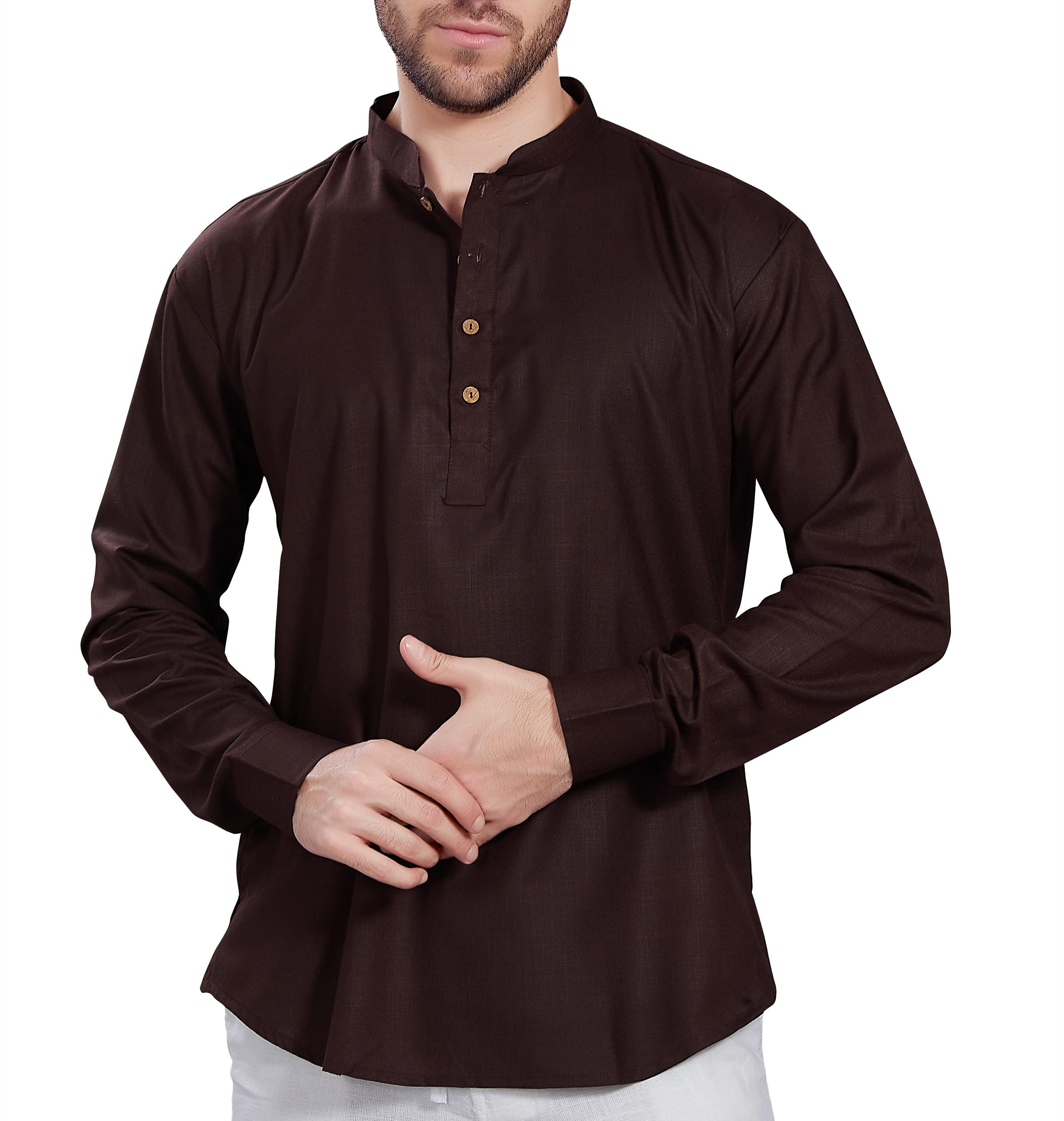 Divisive Men's Cotton Relaxed Fit Short Kurta (Dkrt844_Xl_Coffee)