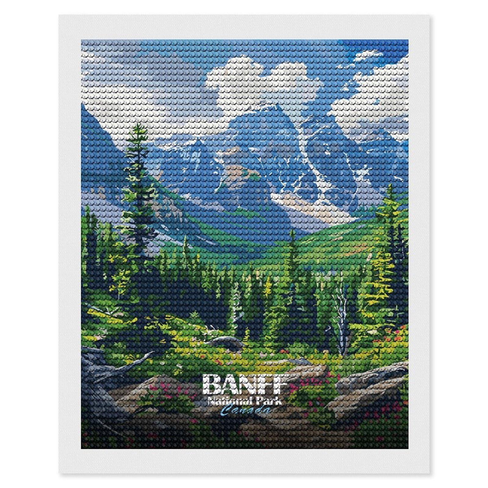 Junmoney Banff National Park Canada Illustration Round Drill Diamond Painting 16"x20", Handmade Wall Decor, Modern Decor, Aesthetic Room Decor, Easy Craft Set