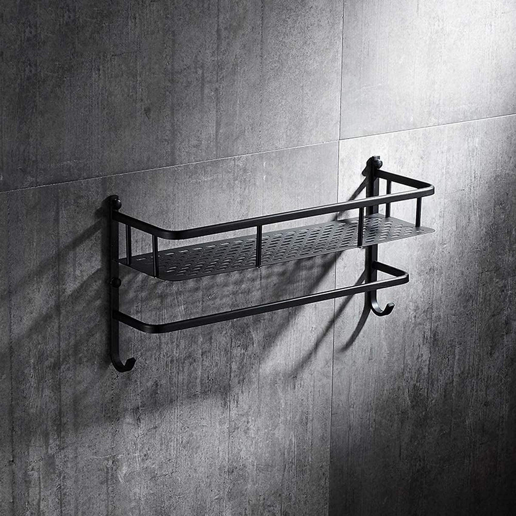 European Style Brass Bathroom Shelf Rectangle Shower Caddy Classic Black Wall Mounted Storage Basket Antirust Stand with Hooks