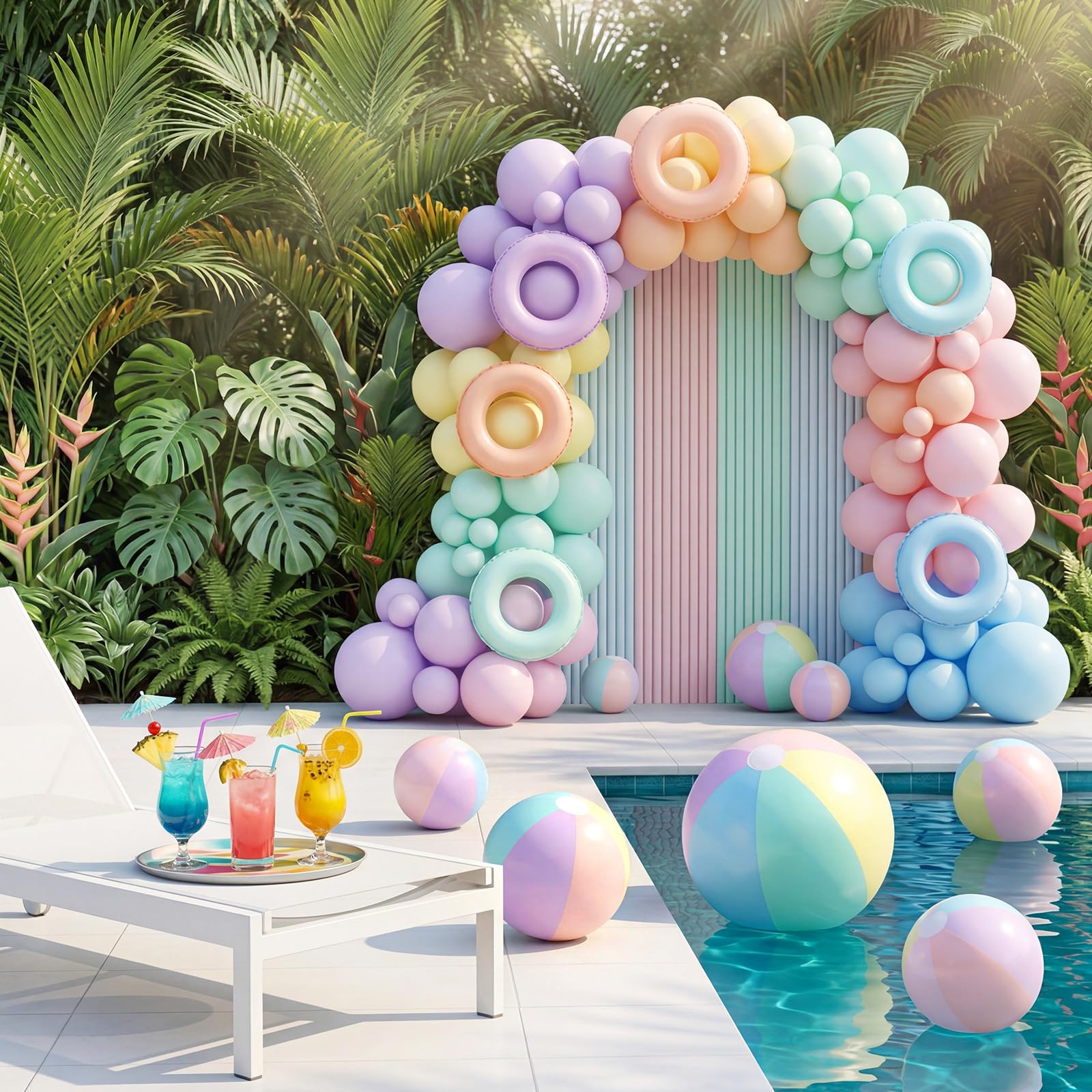 MiniInflat Confezione da 4 palline da spiaggia in 4 misure (61 cm, 40,6 cm, 30,5 cm, 20,3 cm), palline gonfiabili pastello per bambini e adulti, feste estive in spiaggia hawaiana, forniture per feste
