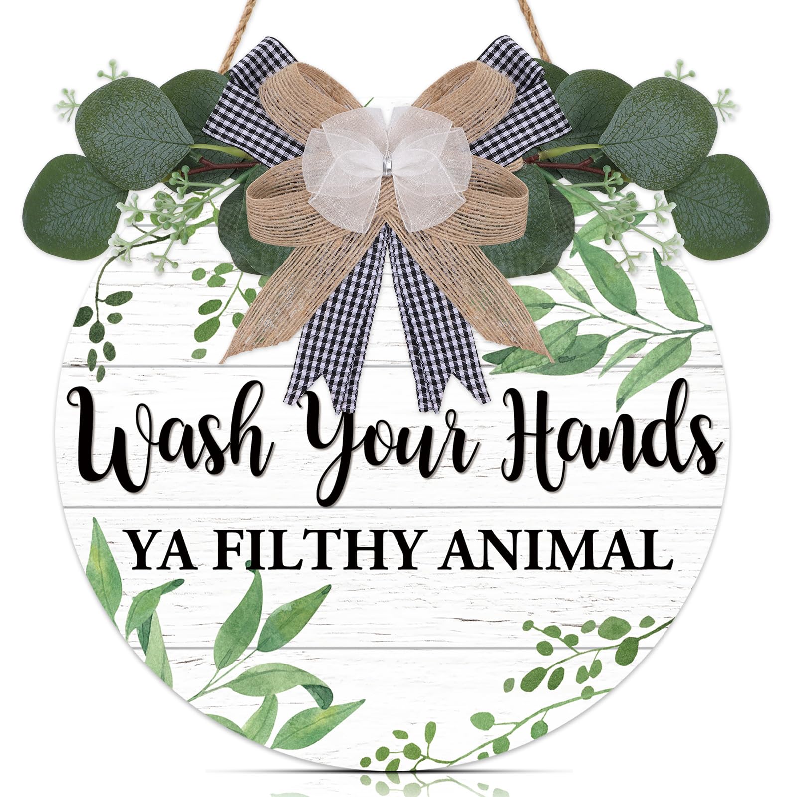 TOARTi Bathroom Sign,Wash Your Hands Ya Filthy Animal Wall Decor,Funny Bathroom Wooden Hanging Wall Art