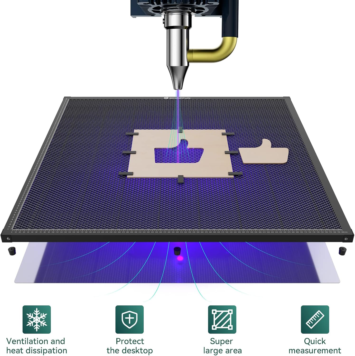 SCULPFUN Honeycomb Laser Bed with Clamps & Raiser 850 x 850mm(33.5 33.5in), Large Honeycomb Working Table for S30 Series 935mmx905mm Extension Kit, Smooth Edge Cutting, Protecting, (H3-8080)