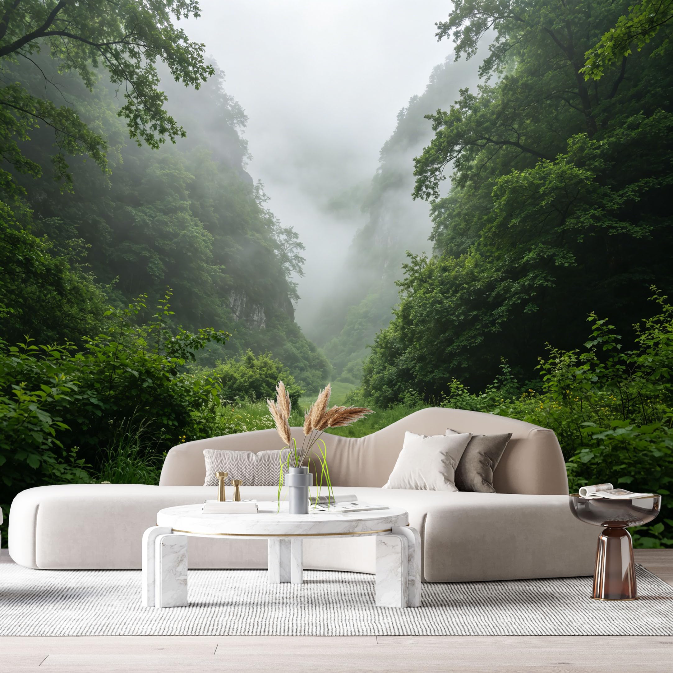 Custom Size Wall Murals Misty Forest Landscape Mountain Valley Path Watercolor SelfAdhesive Wall Fabric Removable Large Wallpaper for Photo Living Room