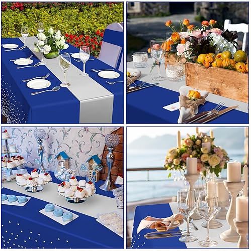 Miniatura 6 de Paquete de 12 manteles y caminos de mesa azules y plateados para decoración de fiesta, mantel desechable de plástico azul y plateado y camino de
