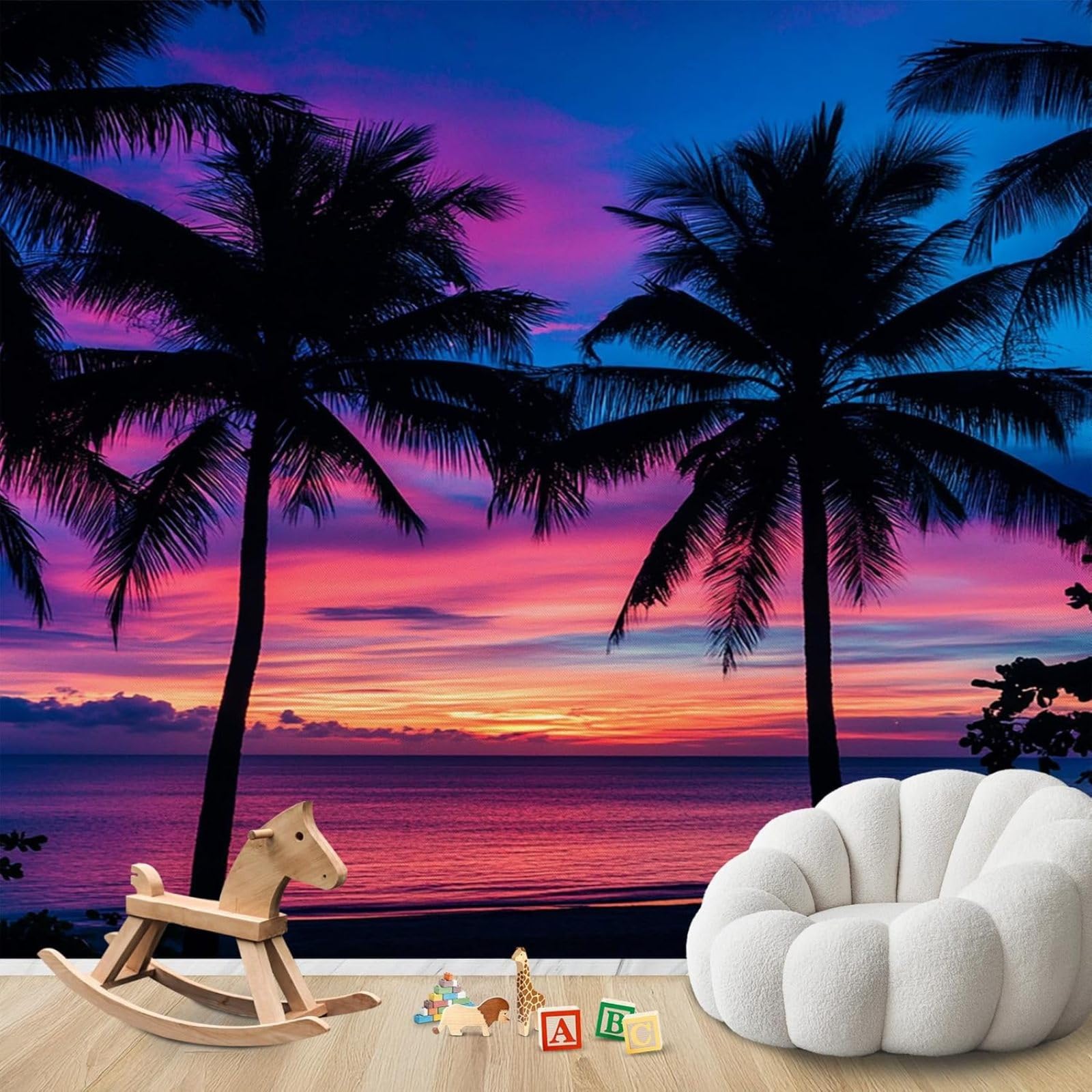 hgjdjhnf Photo Wallpaper Palm Trees Beach Wallpaper Tropical Sunset Modern Living Room Bedroom Children's Room Wall Decoration Motif Wallpaper,300cmx210cm Stickers - Frameless Painting - Poster