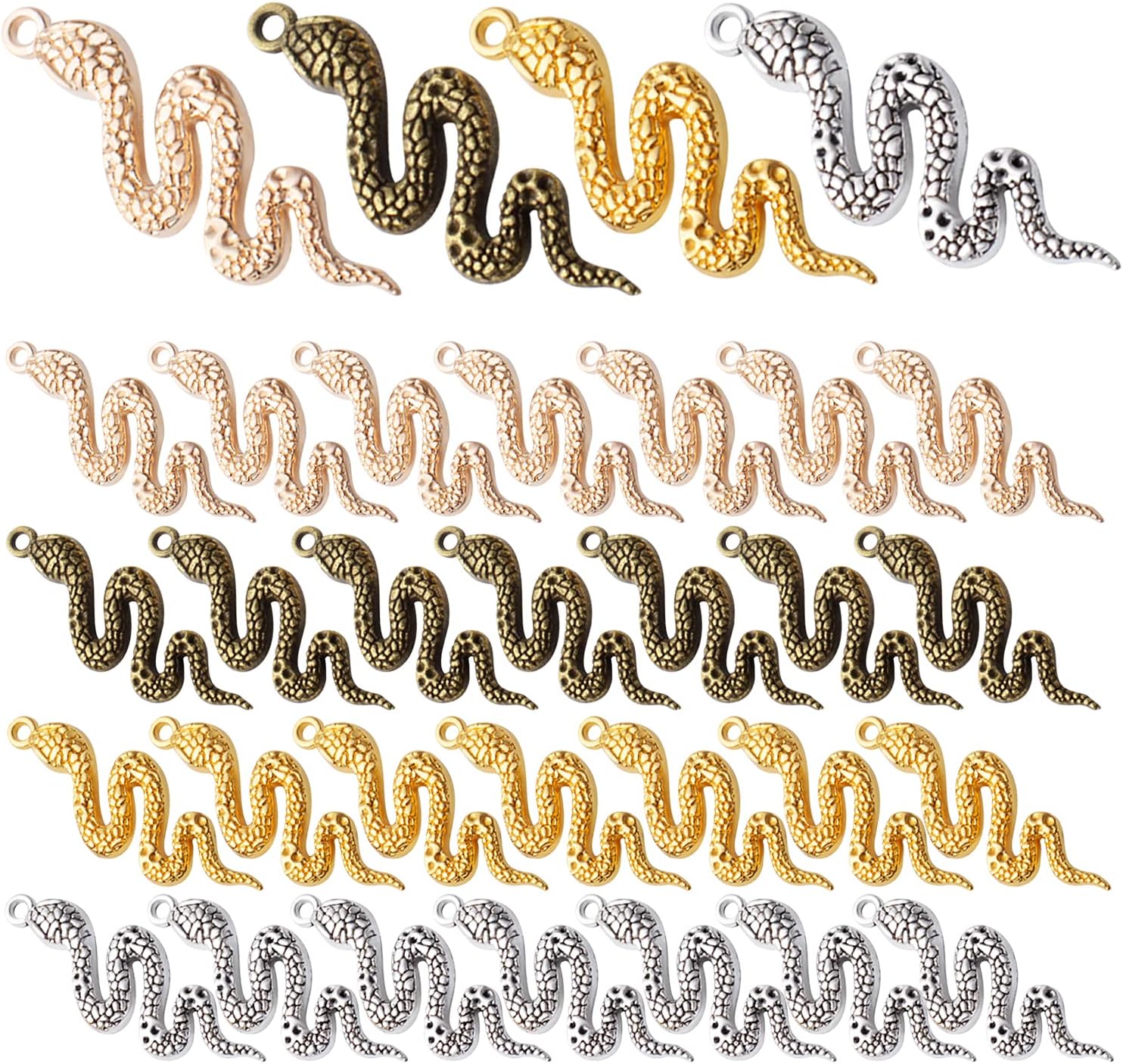 Hmjpng 32pcs Snake Charms - Alloy Cobra Pendant for Bracelets Necklaces DIY Jewelry Craft Making Supplies, 4 Colors
