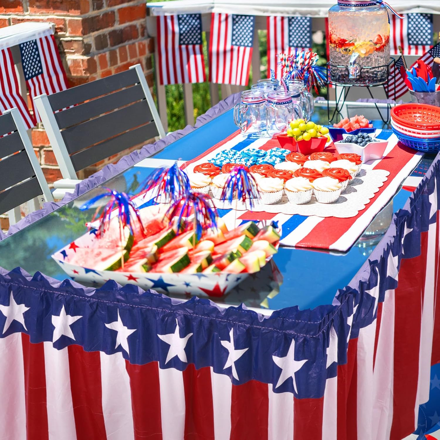 3 Pack 4th of July Plastic Table Skirts Decorations Red White and Blue Patriotic Disposable Table Skirts Fourth of July Independence Memorial Veterans Day 250th Anniversary Party Supplies