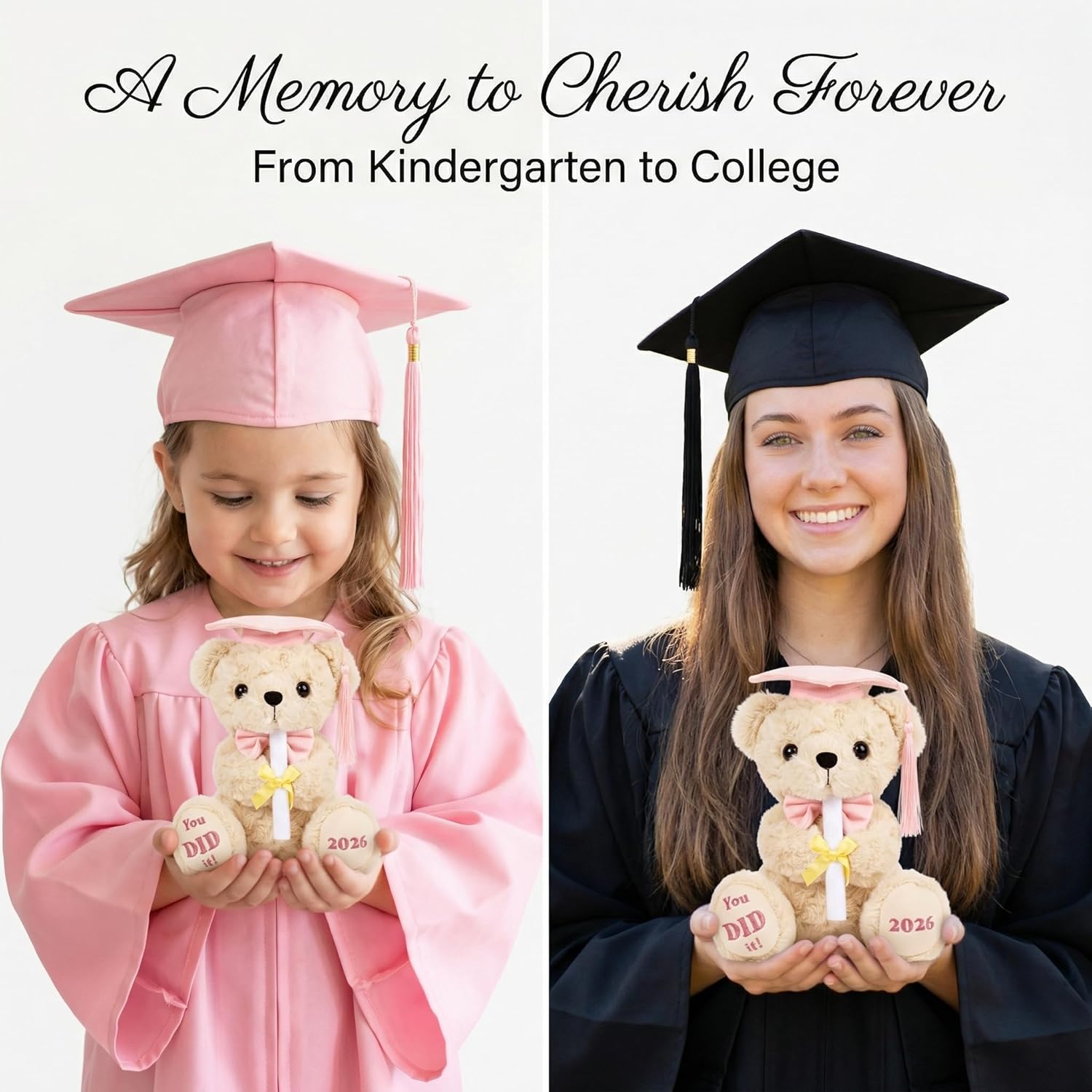 Pink Graduation Bear 2026 with Gold-Stamped Gift Box, 8 Inch Cute Graduation Stuffed Animal for Girls, Soft You DID It Teddy Bear with Pink Cap & Diploma, Class of 2026 Gift for Her