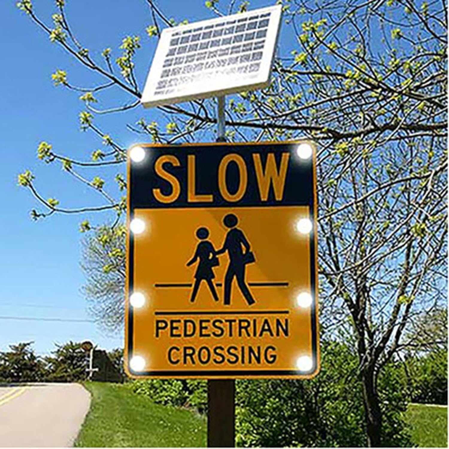 24" Solar Reflective Pedestrian Crossing Sign - Durable Engineer Grade Aluminum, Easy Mount Traffic Sign for Outdoor Safety, Solar-Powered Visibility