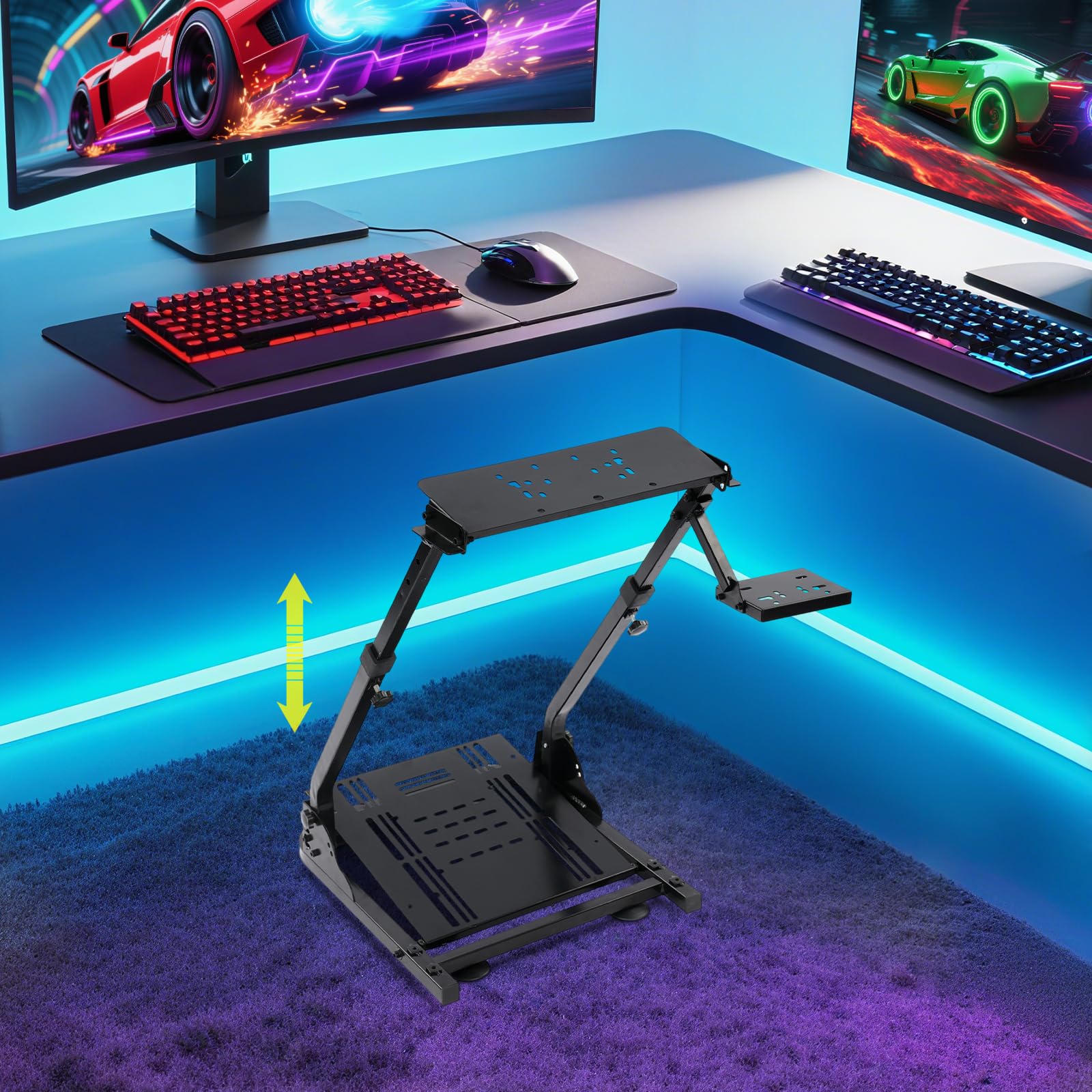 jiumxliu Lenkradständer für Lenkrad Gaming Wheel Stand Racing, Klappbarer Lenkradständer, 22-31″ Höhe, 44 lbs belastbar, verstellbare Pedalbasis 3-5″, für Sim-Racer