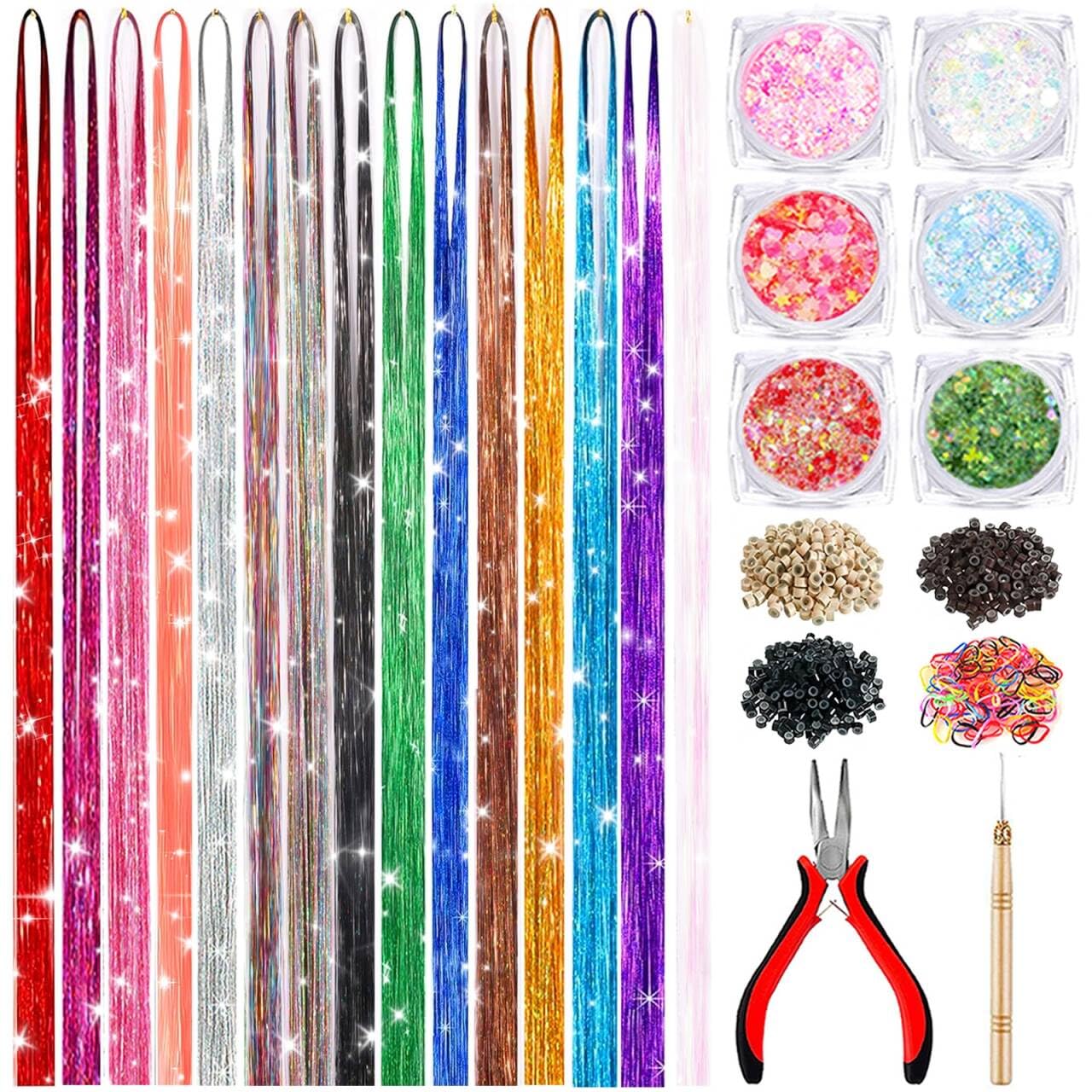 Hair Tinsel Kit With Body Glitter 15 Colors 48 Inch 4500 Strands Glitter Tinsel Hair Extensions With Tools Fairy Hair Accessories, Suitable for Festivals and Daily Use (15 Colors Hair Tinsel Kit) Hair Tinsel Kit With Body Glitter 15 Colors 48 Inch 4500 Strands Glitter Tinsel Hair Extensions With Tools Fairy Hair Accessories, Suitable for Festivals and Daily Use (15 Colors Hair Tinsel Kit)