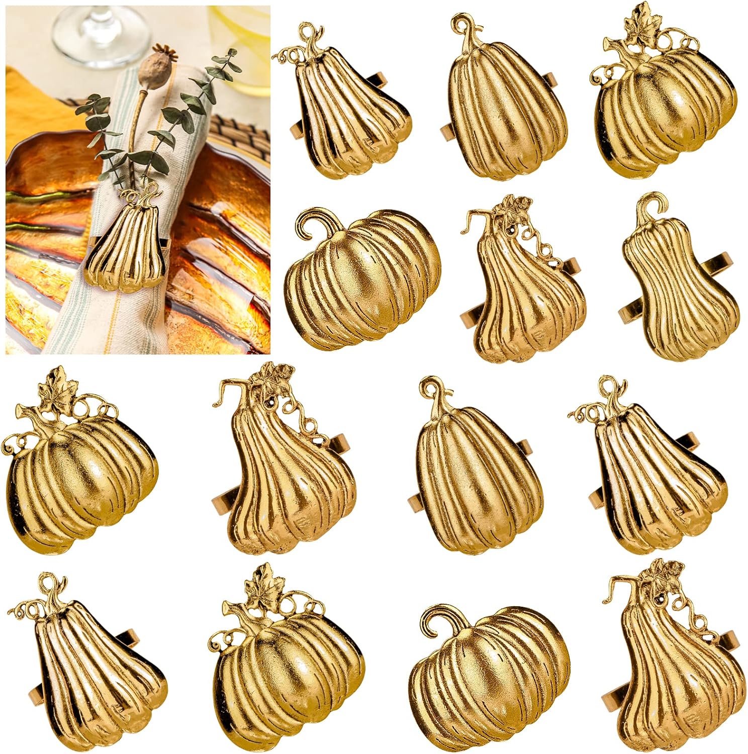Set of 14 Napkin Rings Maple Leaf 8 Styles Gold Napkin Rings Holder Vintage Alloy Napkin Ring for Holiday Party Home Dinning Table Settings Weddings Receptions Decoration : Home & Kitchen