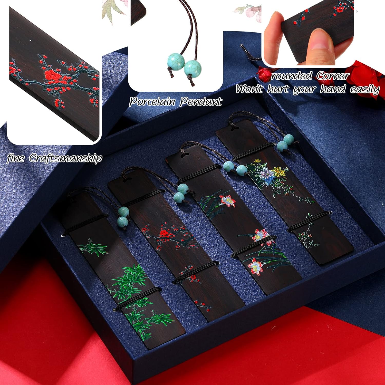 Outus 4 Pieces Wooden Bookmarks for Men Women Employee Appreciation Gifts Valentine's Day Gifts for Men Vintage Handmade Bookmarks Natural Wood Carving for Book Lovers Birthday(Fresh Style) - Image 3