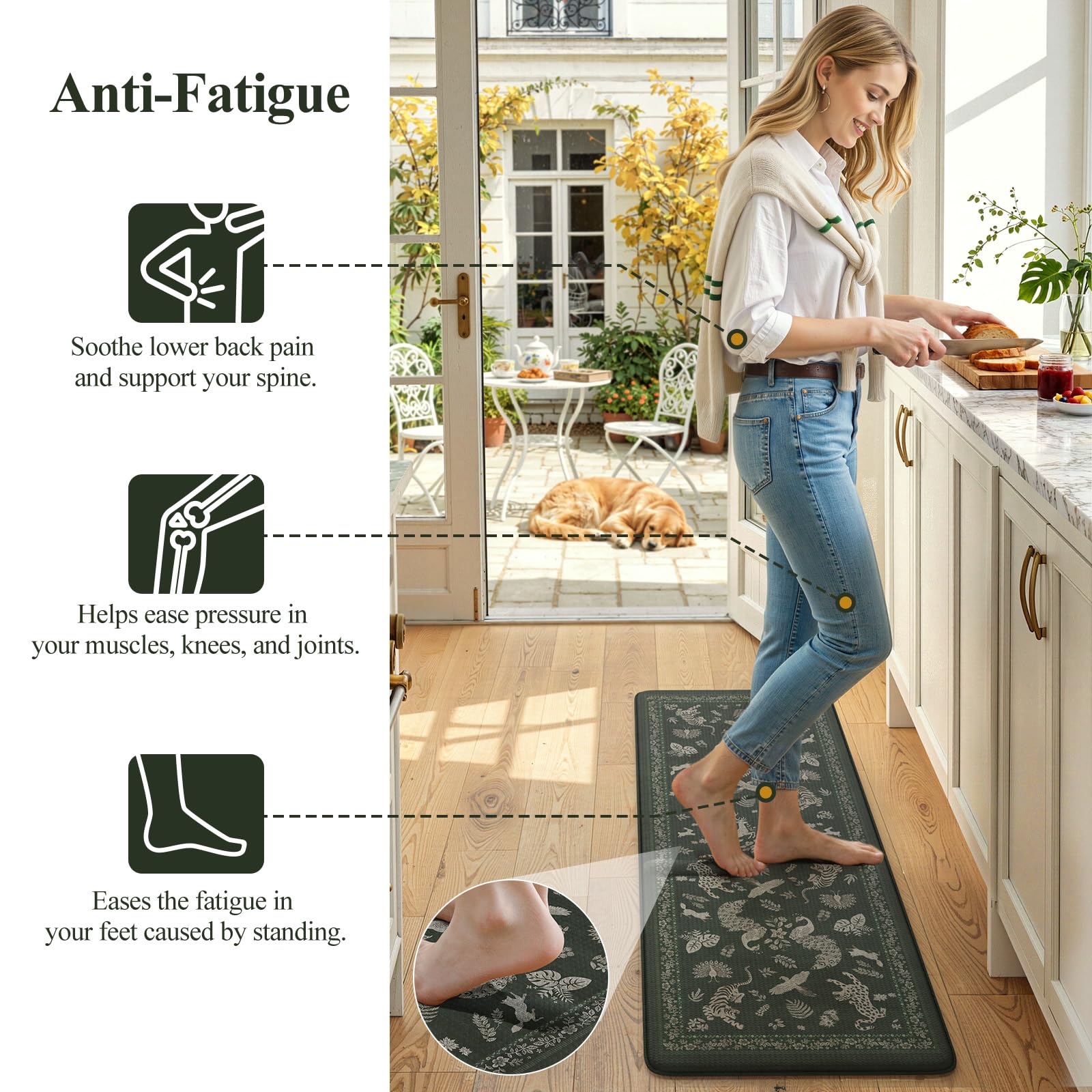 LEEVAN Set di 2 tappetini da cucina anti-fatica per pavimento della cucina, antiscivolo, imbottiti, in memory foam, impermeabili, ergonomici, per bar, ufficio, scrivania, lavanderia