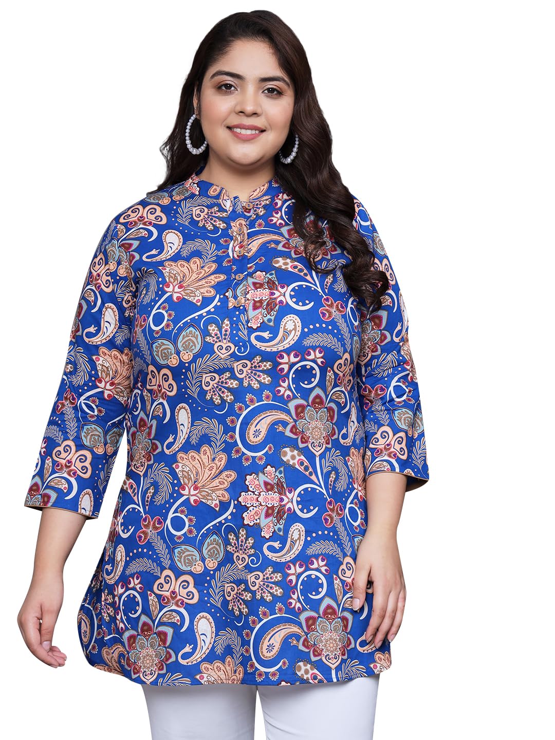 Tissu Women's Plus Size Blue Floral Printed Pure Cotton Kurti (2260_Blue_4Xl)