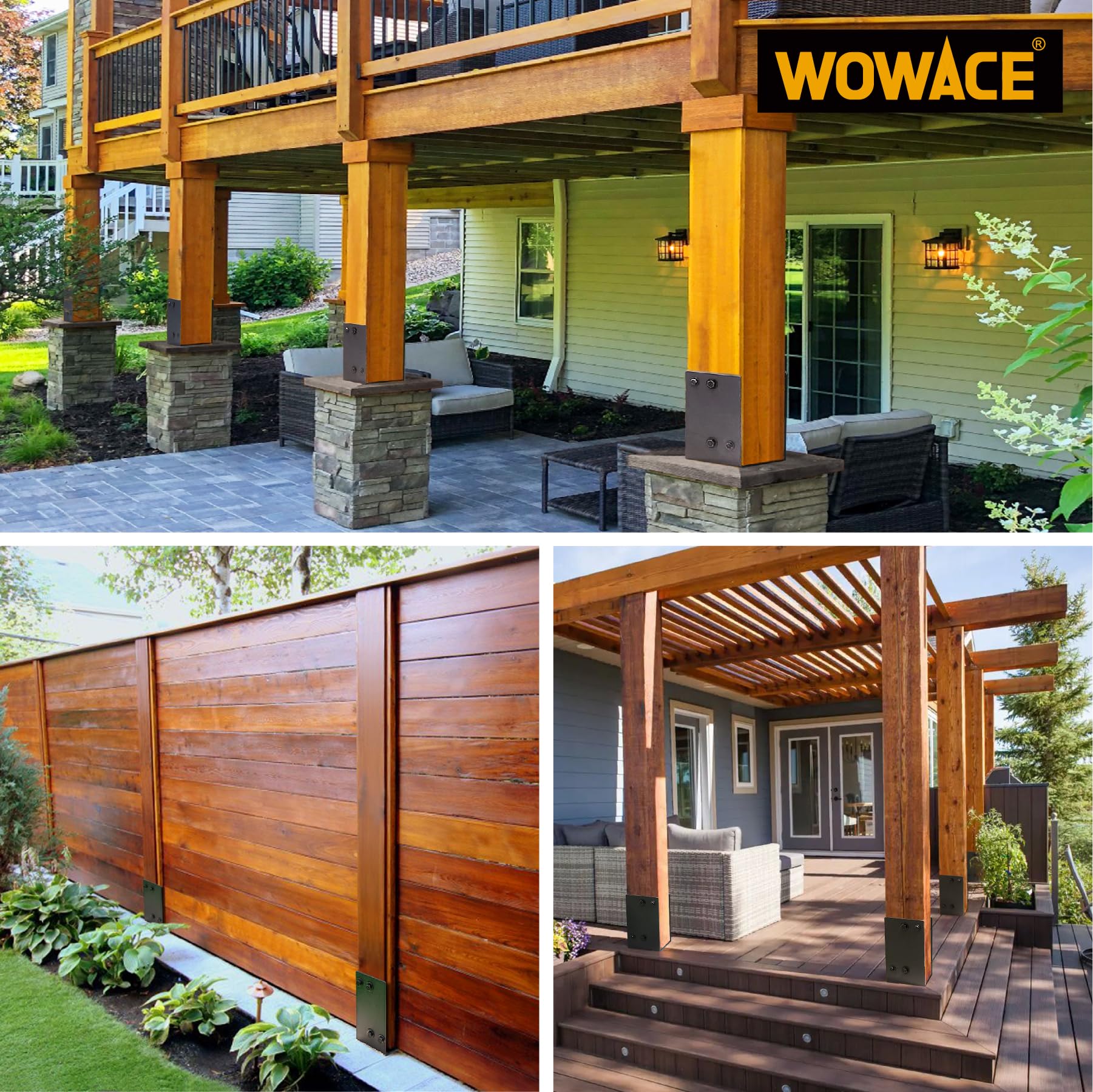 6"x6"(Actual 5.5"x5.5") Stainless Steels U-Shape Post Holder, Wet Concrete Post Anchor, Heavy-Duty Post Base Bracket for Fence, Deck Railing, Wood Gazebo, Pergola (4pack-Dark Gray)