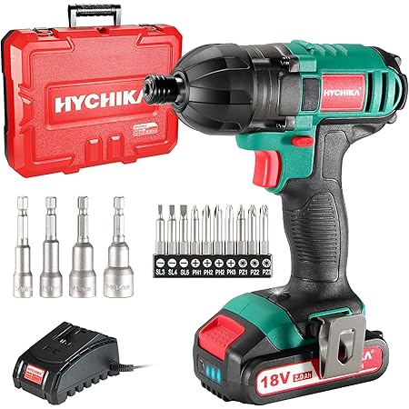 Amazon インパクトドライバー Hychika 18v電動ドライバー 無段変速 最大トルク160n M 2 0ah大容量バッテリーバッテリー 正逆転両用 Ledライト Diy 日曜大工 家具の組立て 急速充電器 締付工具 ネジ締め 緩め 工具箱 インパクトドライバー