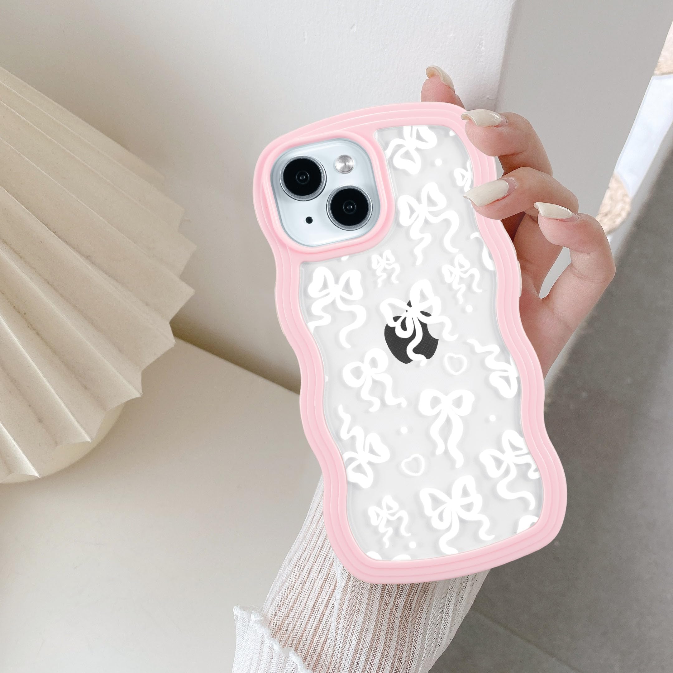 Coque silicone iPhone 15 transparente antichoc vague rose TPU - 8