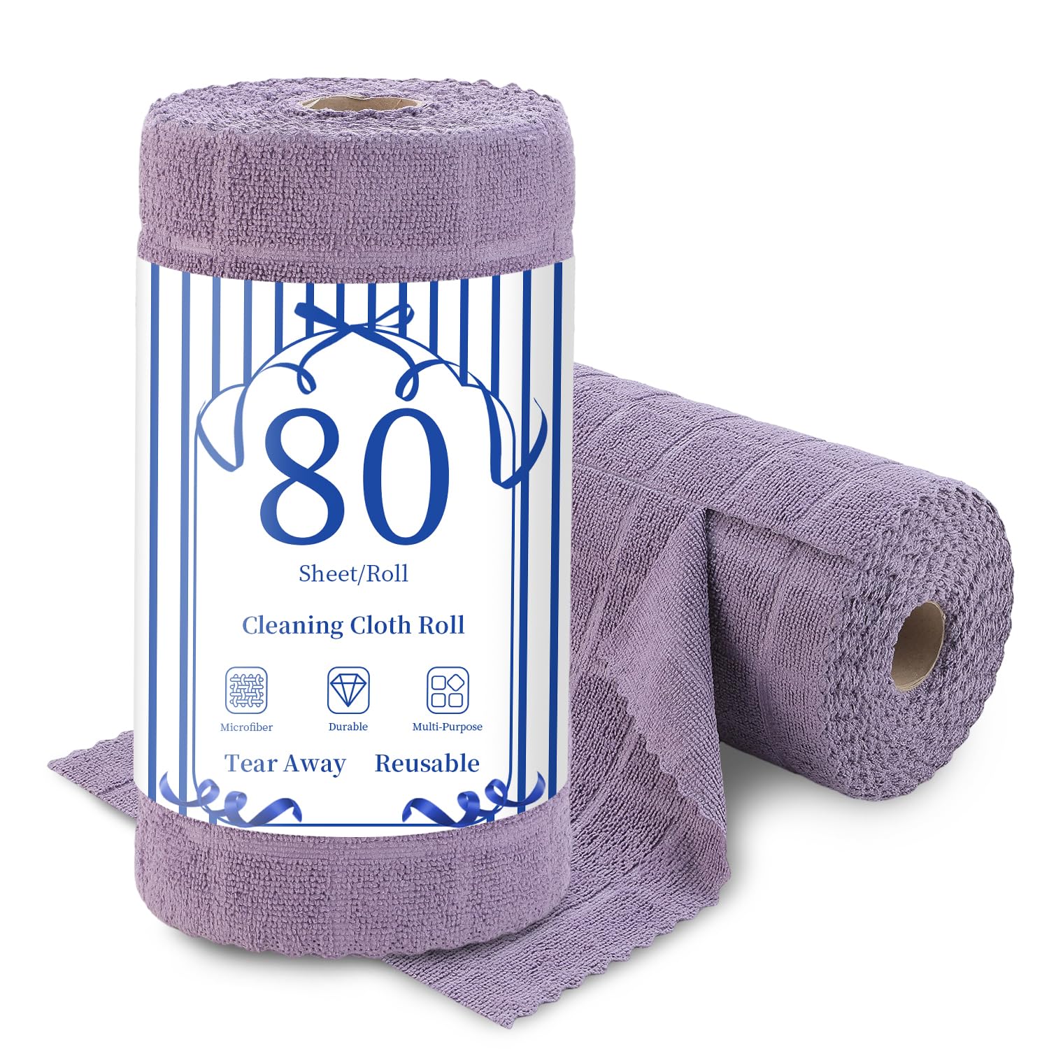Ferdilan 80 Pack Microfiber Cleaning Cloth Roll,Lint Free Rags Paper Towels &amp; Tear Away Reusable Towels,Washable Shop Rags,Wash Cloths Dish Rags(12" x 12") for Car Kitchen Window Garage-Dark Purple