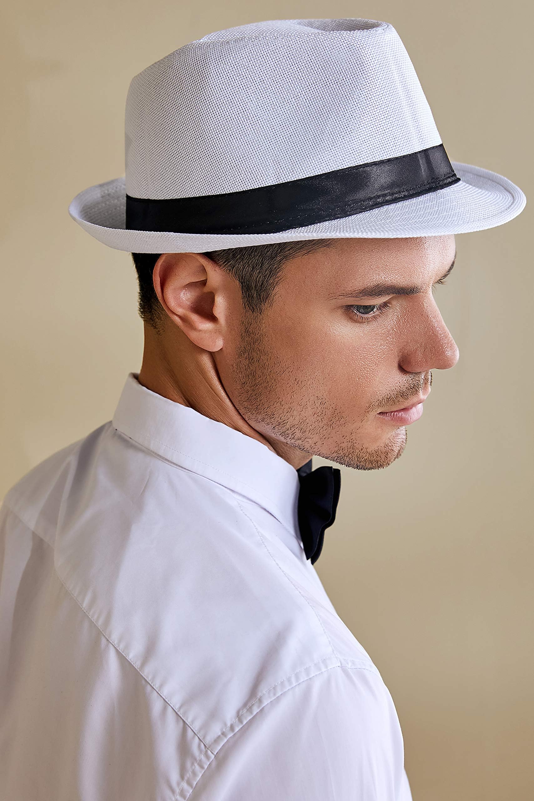 Coucoland Kapelusz Panama Mafia Gangster męski Fedora Trilby Bogart kapelusz męski z lat 38. XX wieku, kostium Gatsby, oryginalny
