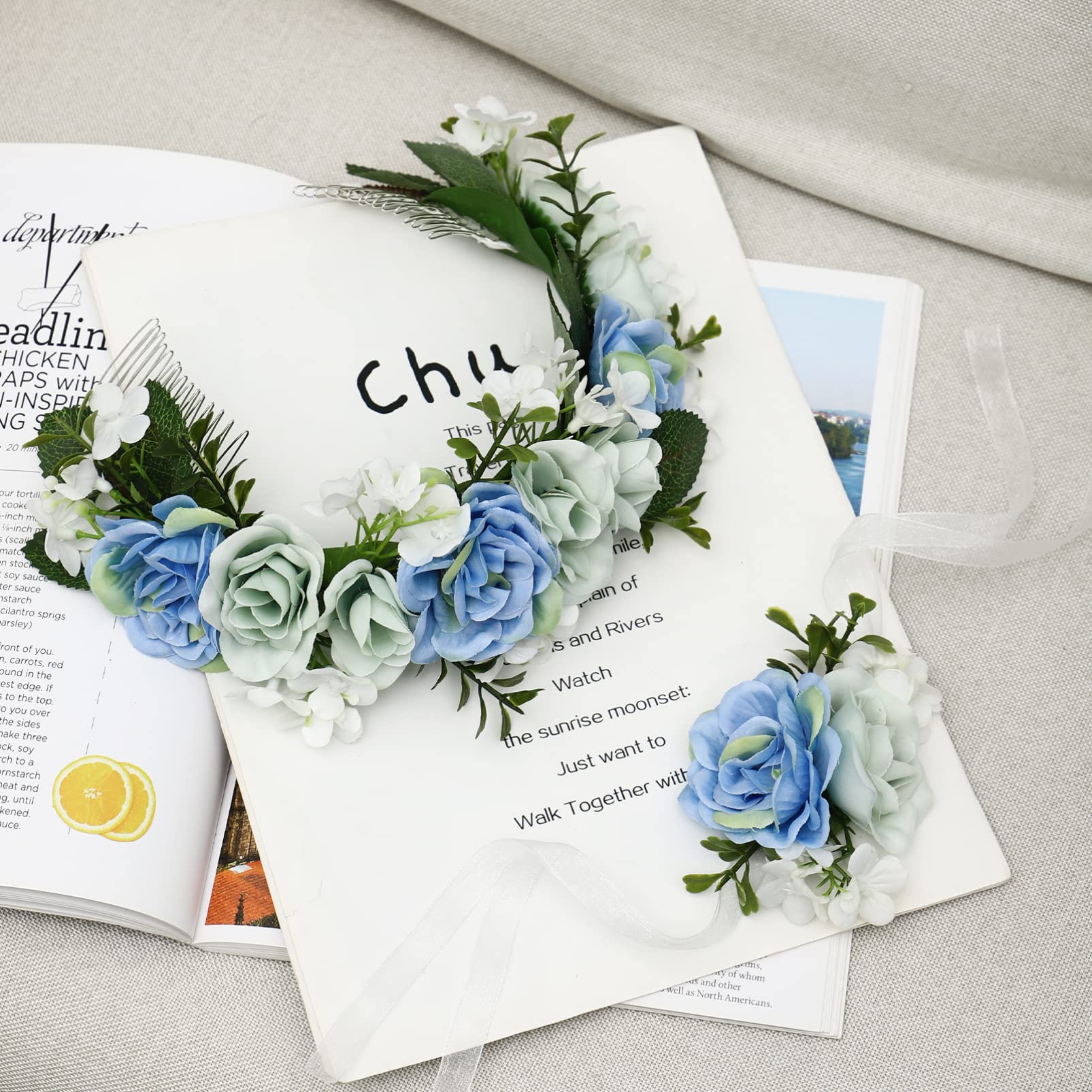 FRCOLOR Couronne de fleurs tropicales pour remise de diplôme - Accessoire pour cheveux pour femme - Pour mariée, demoiselle d'honneur, mariage, fête de plage