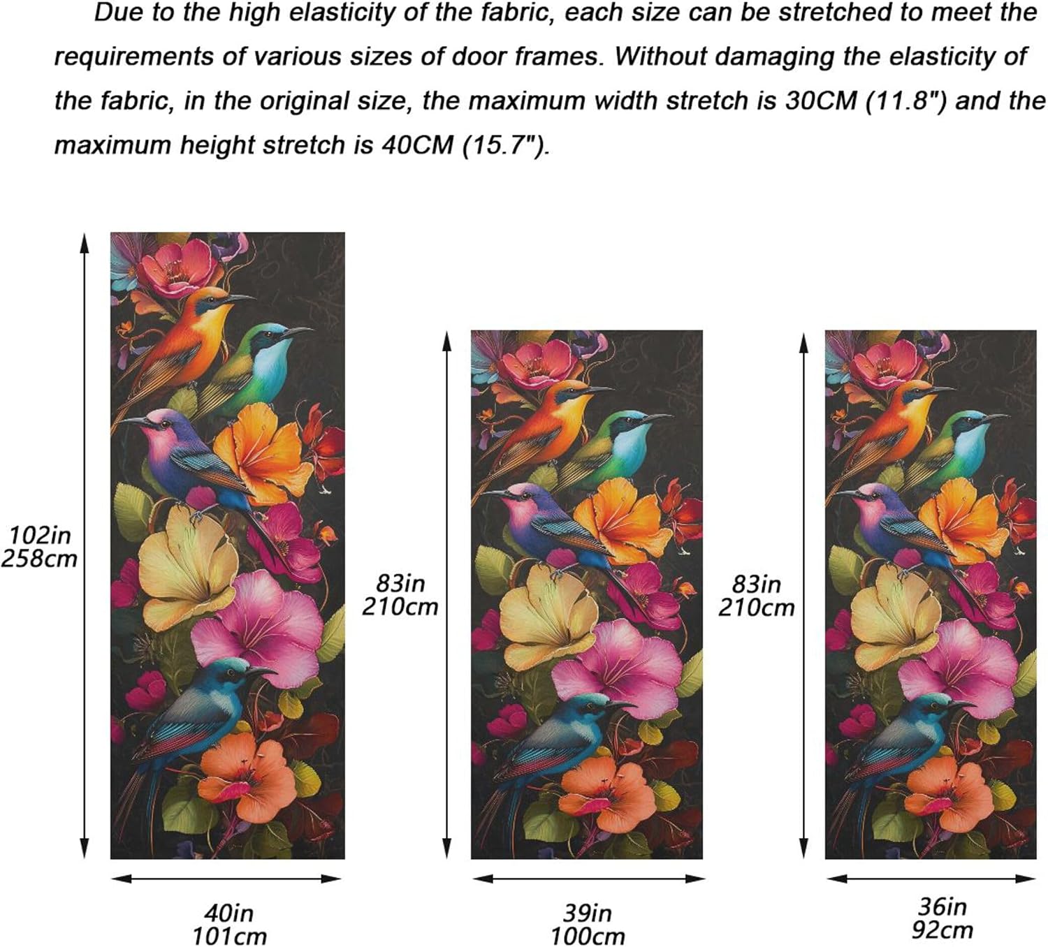 Burbuja Colorful Birds on Flowers Door Cover, Stretch Fabric Backdrop Door Porch Covers for Home Party Holidays Decoration, 35x79 in