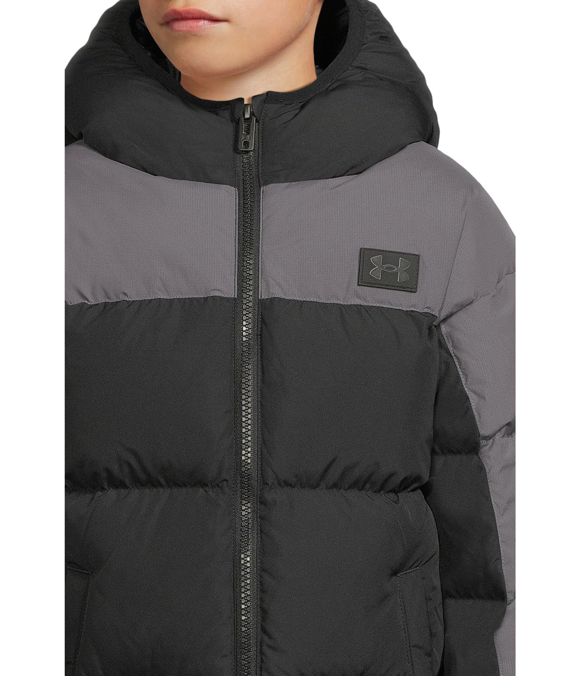 Under Armour Boys' Tuckerman Hooded Puffer Jacket, Windproof & Water Repellent, Black, YM thumbnail 3