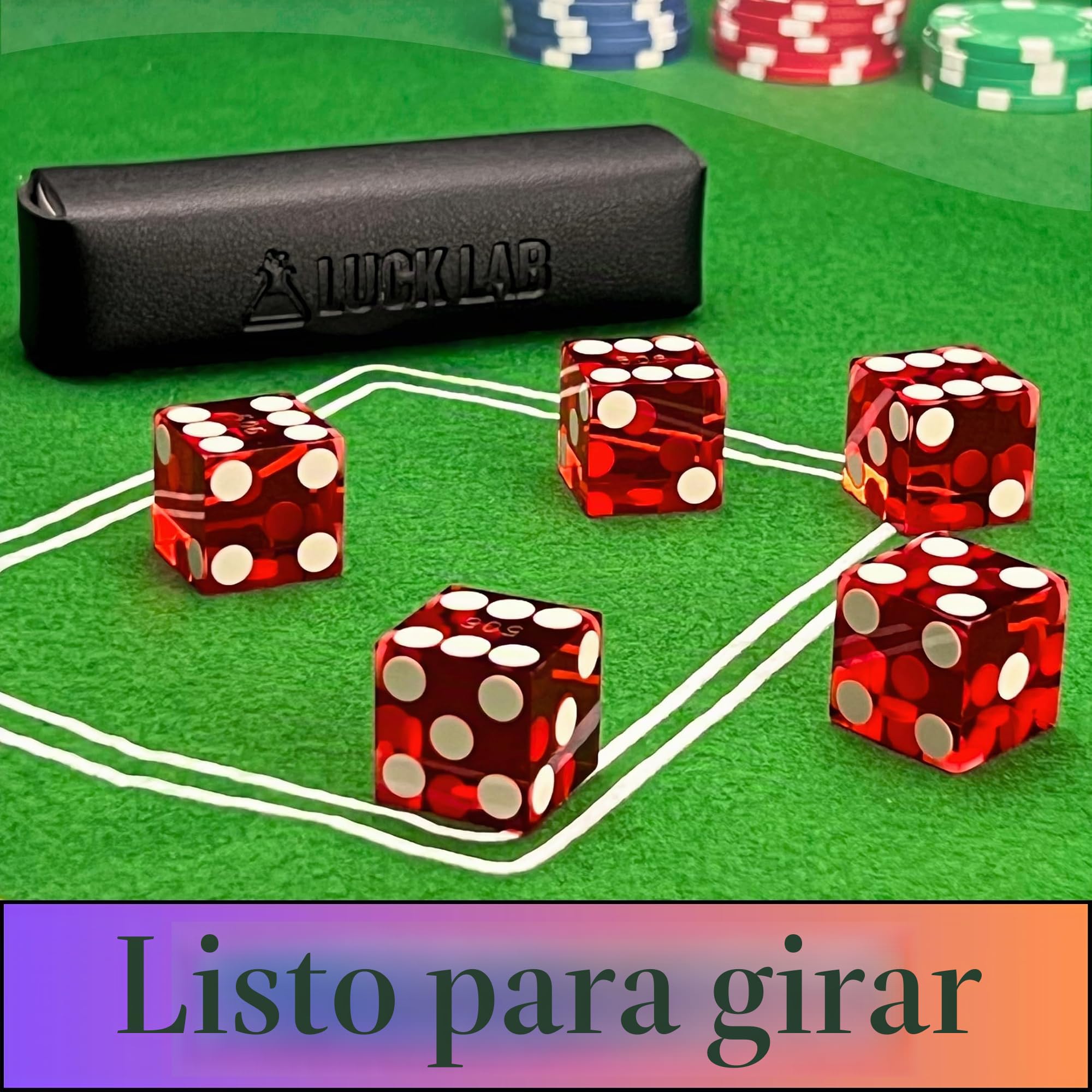 Luck Lab Juego de 5 Dados de Casino de Grado AAA de 19 mm con Bordes de maquinilla de Afeitar y números de Serie a Juego y Estuche de Cuero para Dados (Rojo)
