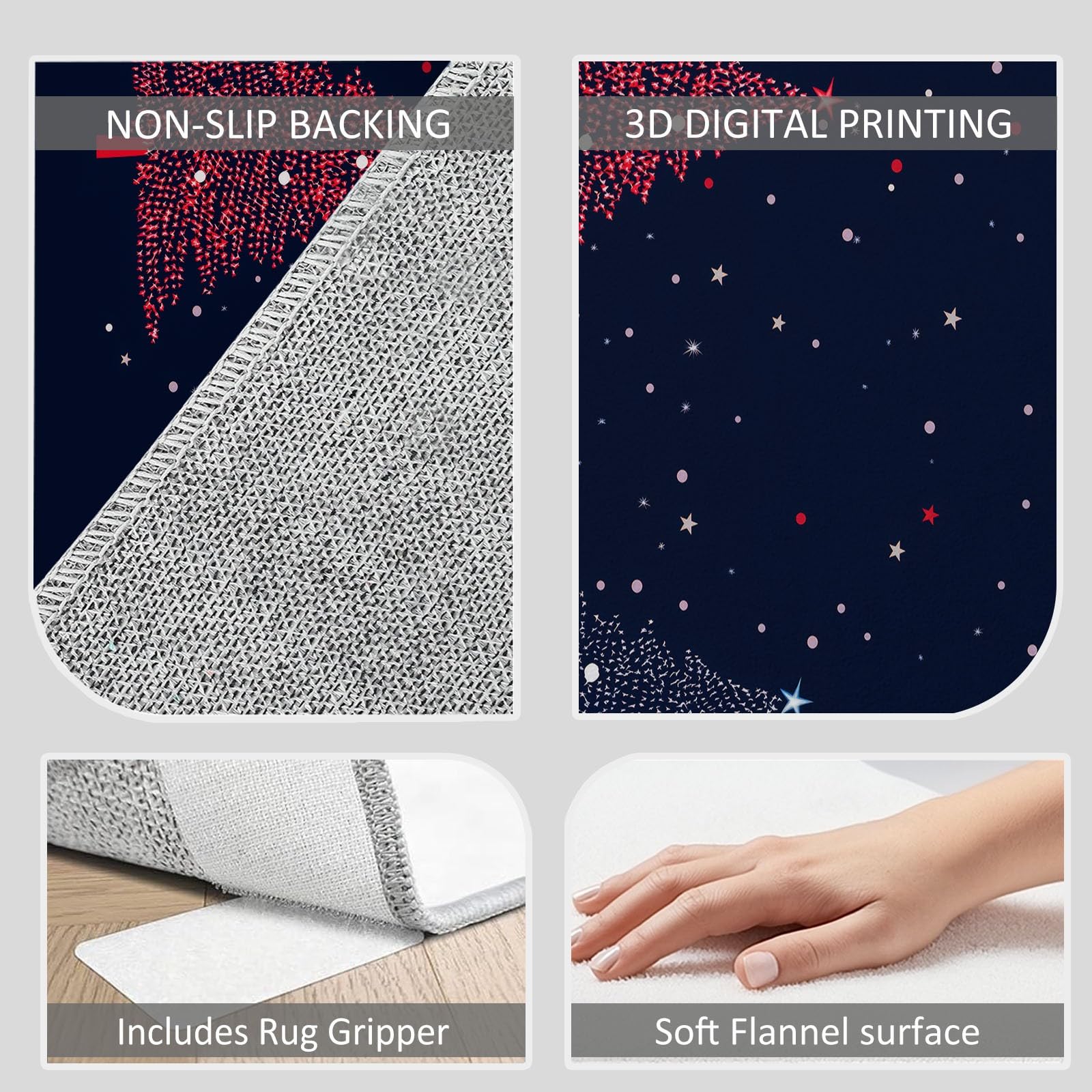 Alfombra de árbol de Navidad, copos de nieve, 120 x 170 cm, alfombra para dormitorio, cielo estrellado de Navidad, alfombra de cocina, antideslizante, lavable, para salón, comedor, entrada interior