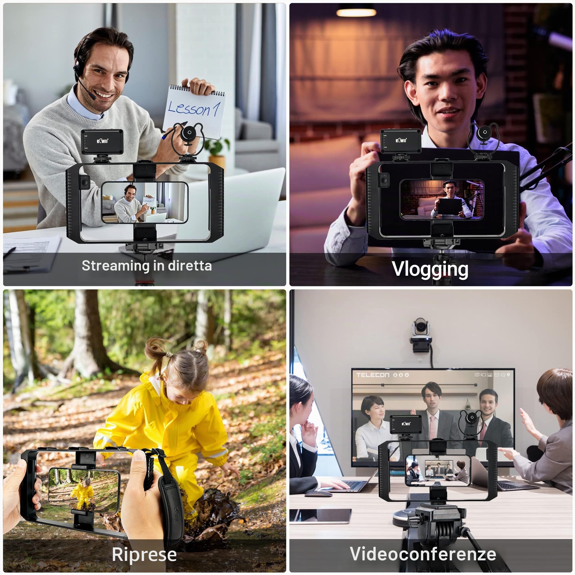 Smartphone Video Rig con Telecomando Wireless + Cinturino da Polso, Stabilizzatore Telefono per iPhone 13 12 Pro Max Andorid, Impugnatura Cage Video per Vlogging Filmmaking YouTube Tiktok Videomaker