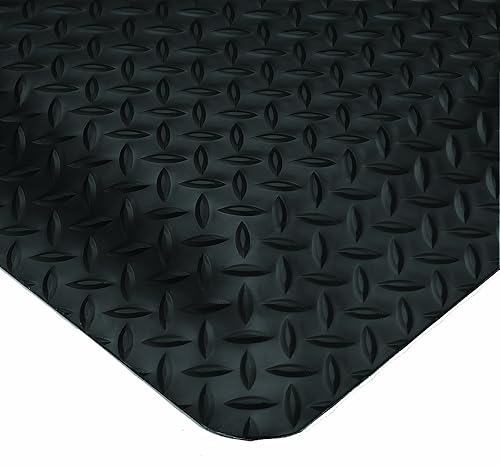 Vista 40 de Alfombrilla antifatiga Wearwell PVC 414 ultrablanda, de disco diamantado, para labores pesadas, Negro / Amarillo, 1