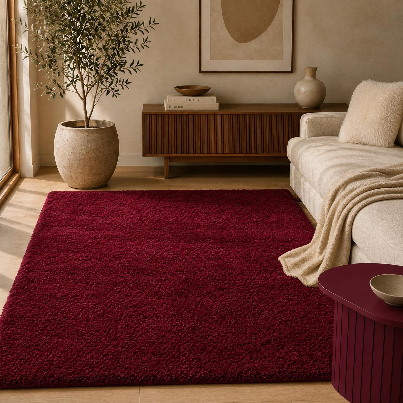 OHS Rugs Living Room Large 160x230 Teddy Shaggy Rug Non Slip Carpet, Berry — image 1
