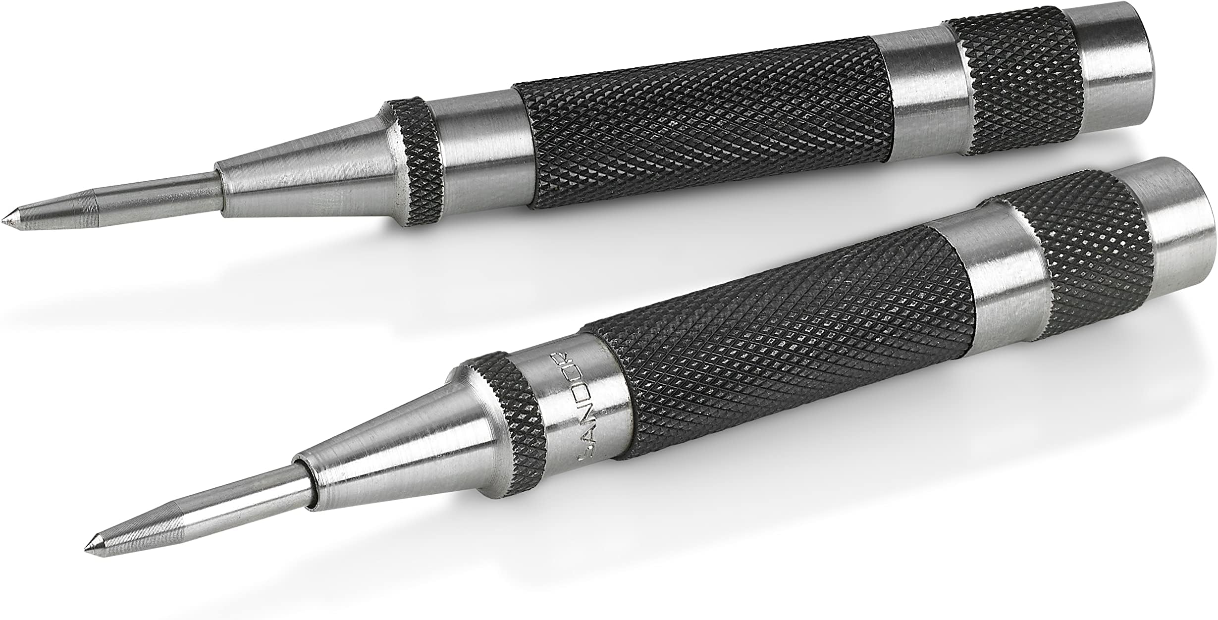Heavy Duty Automatic Center Punch with Hardened Steel - Pack of 2 Premium Universal Metal Hand Tool for Machinists and Carpenters Spring Loaded with Adjustable Knurled Cap and Hard-Shell Carry Case