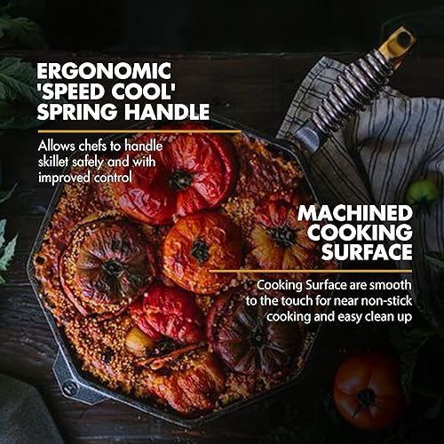 Miniatura 3 de FINEX Sartén de hierro fundido de 12 pulgadas con tapa, reliquia moderna, hecha a mano en los Estados Unidos, pre-sazonada con aceite de linaza