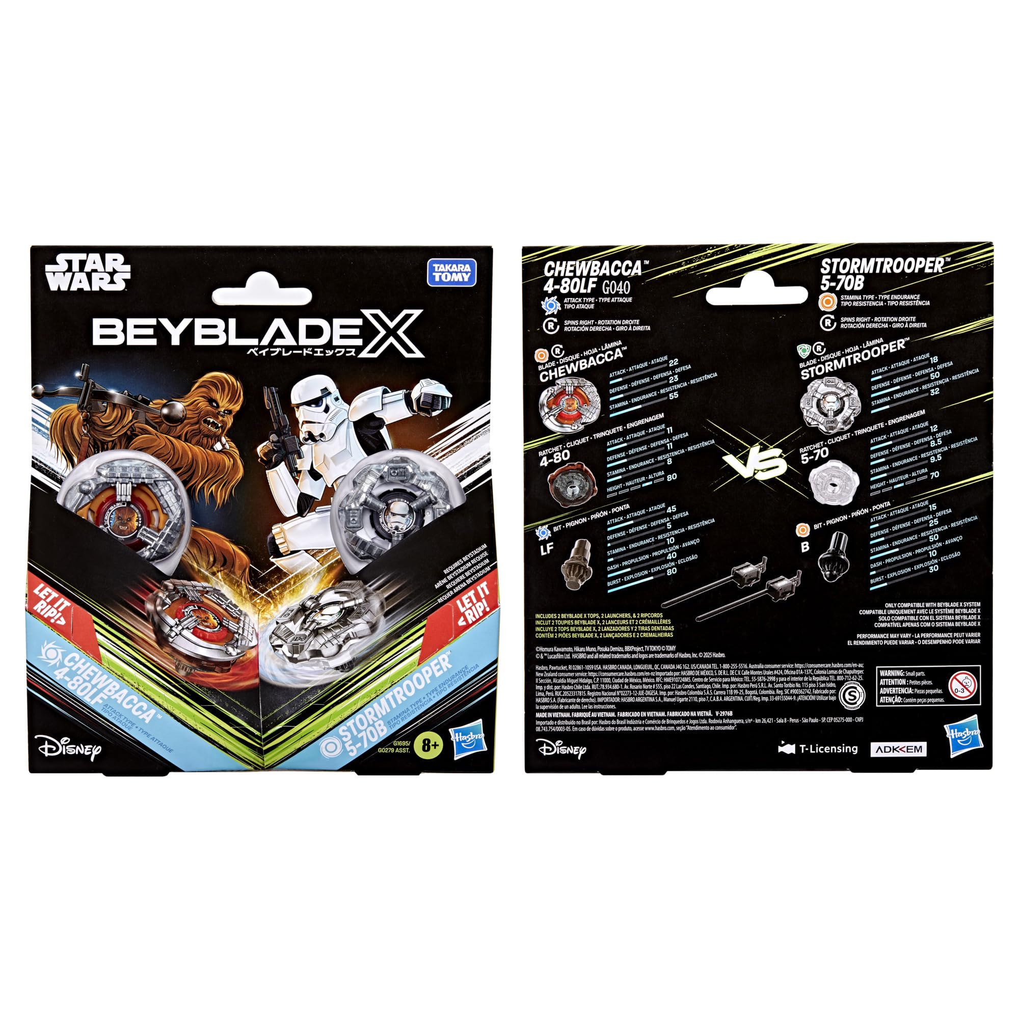 Colaboración Beyblade X y Star Wars, Chewbacca 4-80LF vs. Stormtrooper 5-70B