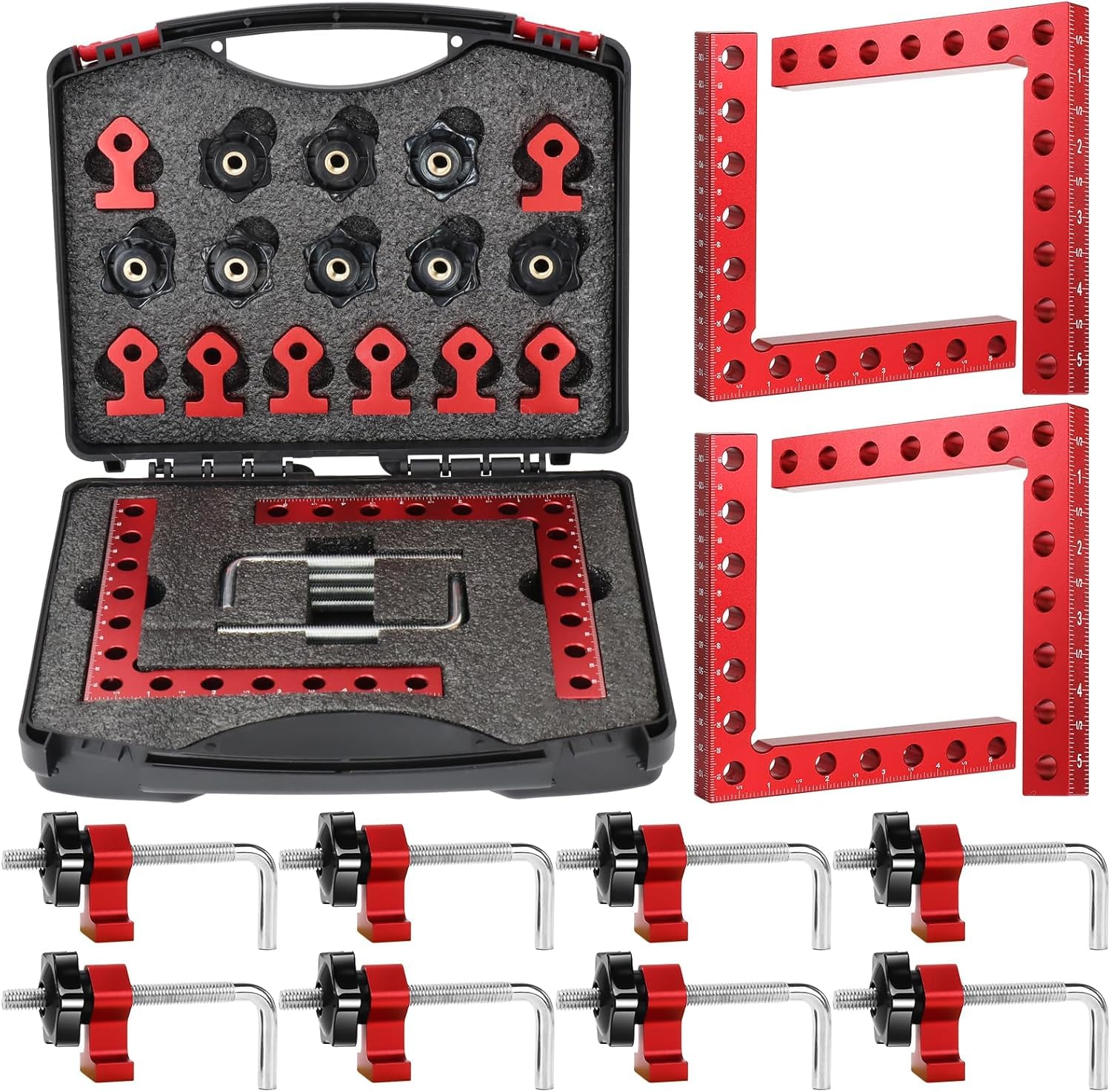4 Pack Corner Clamp for Woodworking, 90 Degree Positioning Squares, Right Angle Clamp with Storage Box 5.5" x 5.5" Aluminum Alloy Right Angle Clamps Fixing Clamps for Woodworking, Picture Frames and