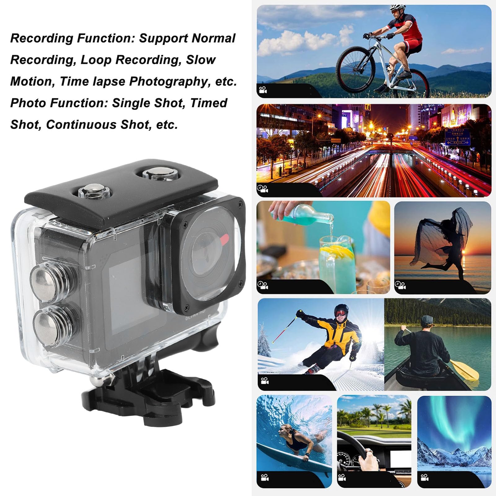 Kamera Sportowa 5K Ultra HD, Szeroki Kąt 170 Stopni, 6-osiowa Stabilizacja Zapewniająca Stabilne Filmy, wodoodporność 5 M, łączność z kontrolą Aplikacji
