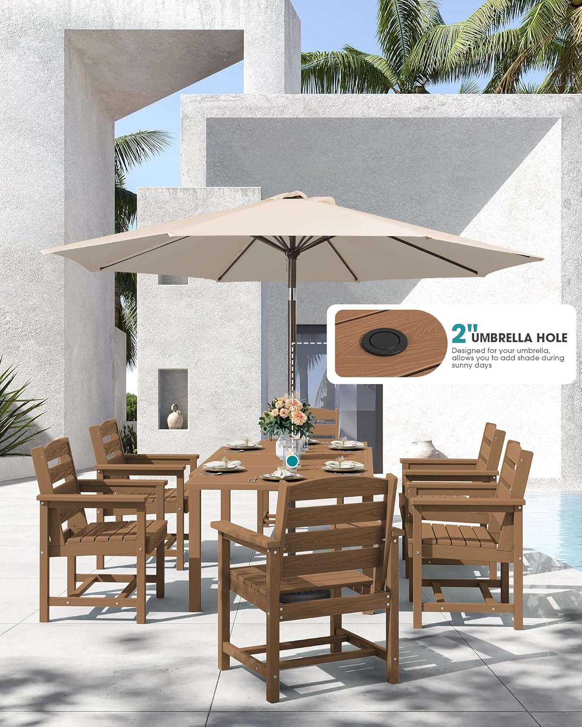 SERWALL 9-Piece Outdoor Dining Set, 60" - 83" Expandable Outdoor Dining Table and 8 HDPE Chairs, All Weather HDPE Outdoor Furniture Set for Backyard, Garden, Brown