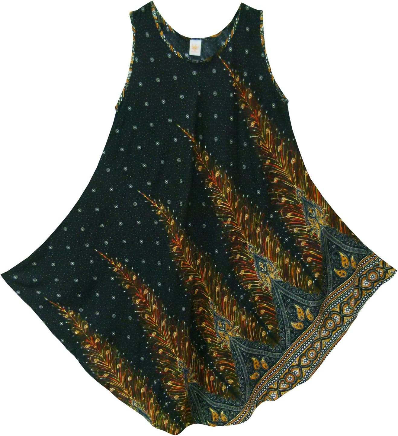 Half Moon Sleeveless Women's Peacock Gypsy Sundress Multicoloured X-Large