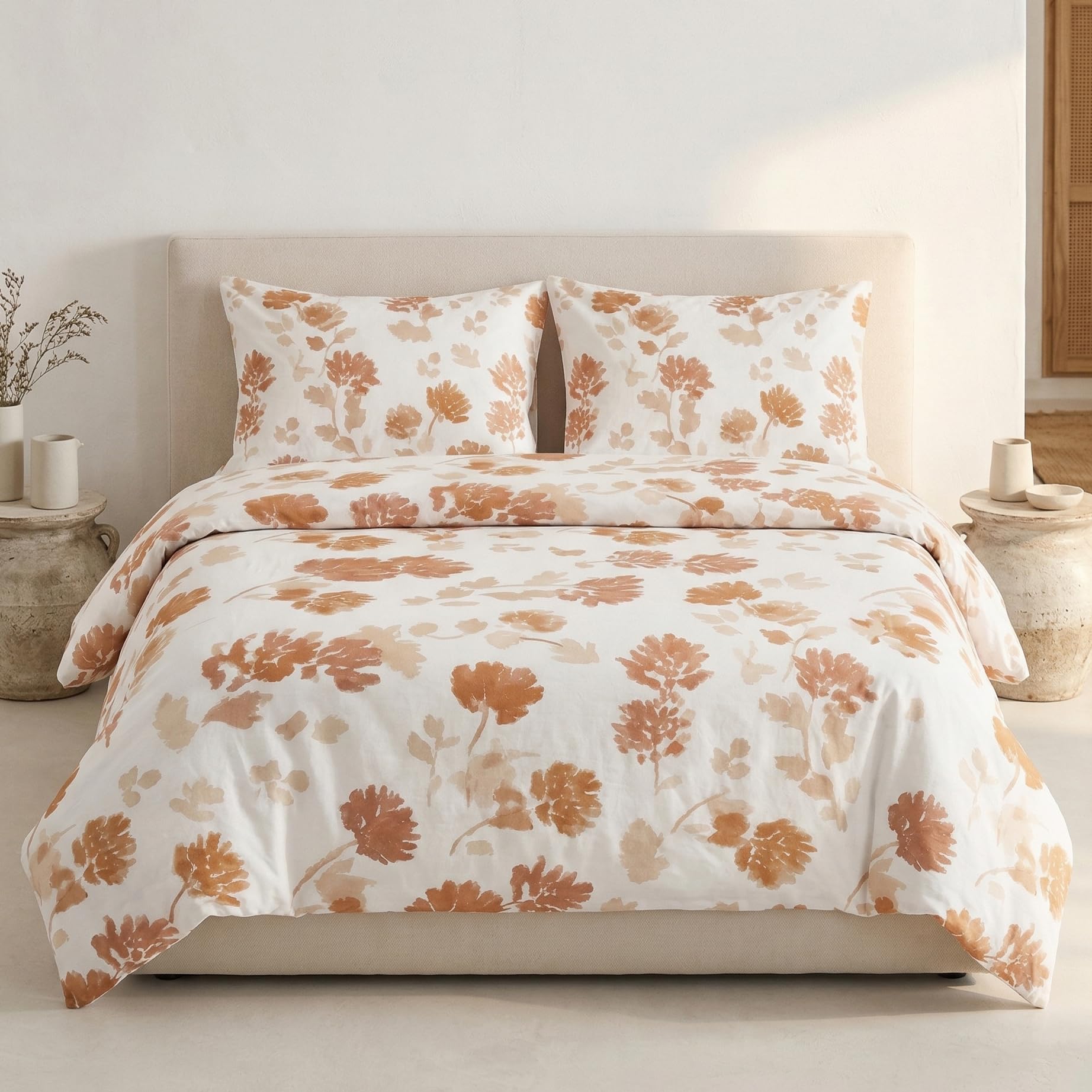 Duvet Cover Set 100% Cotton Floral Bed 135/140 cm with Pillowcases, Tile, Reversible. No Filling Included.