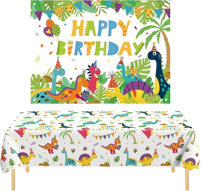 Xinvery Dinosaurs Party Supplies,Dino Birthday Backdrop Banner Table cloth Table Cover Dino Theme Party Decoration for Kids Girls Boys