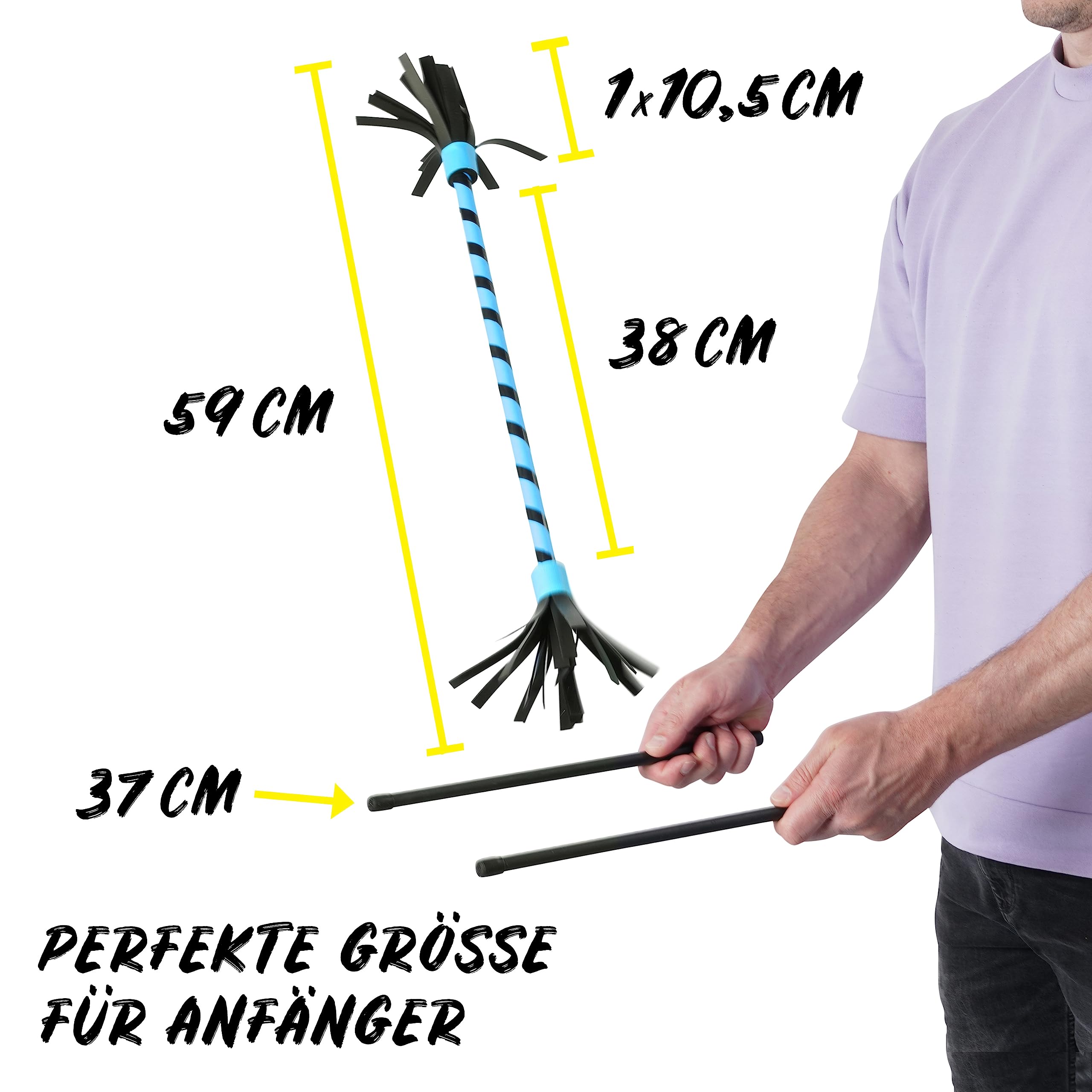 Diabolo Freizeitsport Flowerstick Basic (türkis) - UV reaktiver Flower Stick mit Zwei Glasfaser Handstäben, Hingucker auf Festivals, für Anfänger