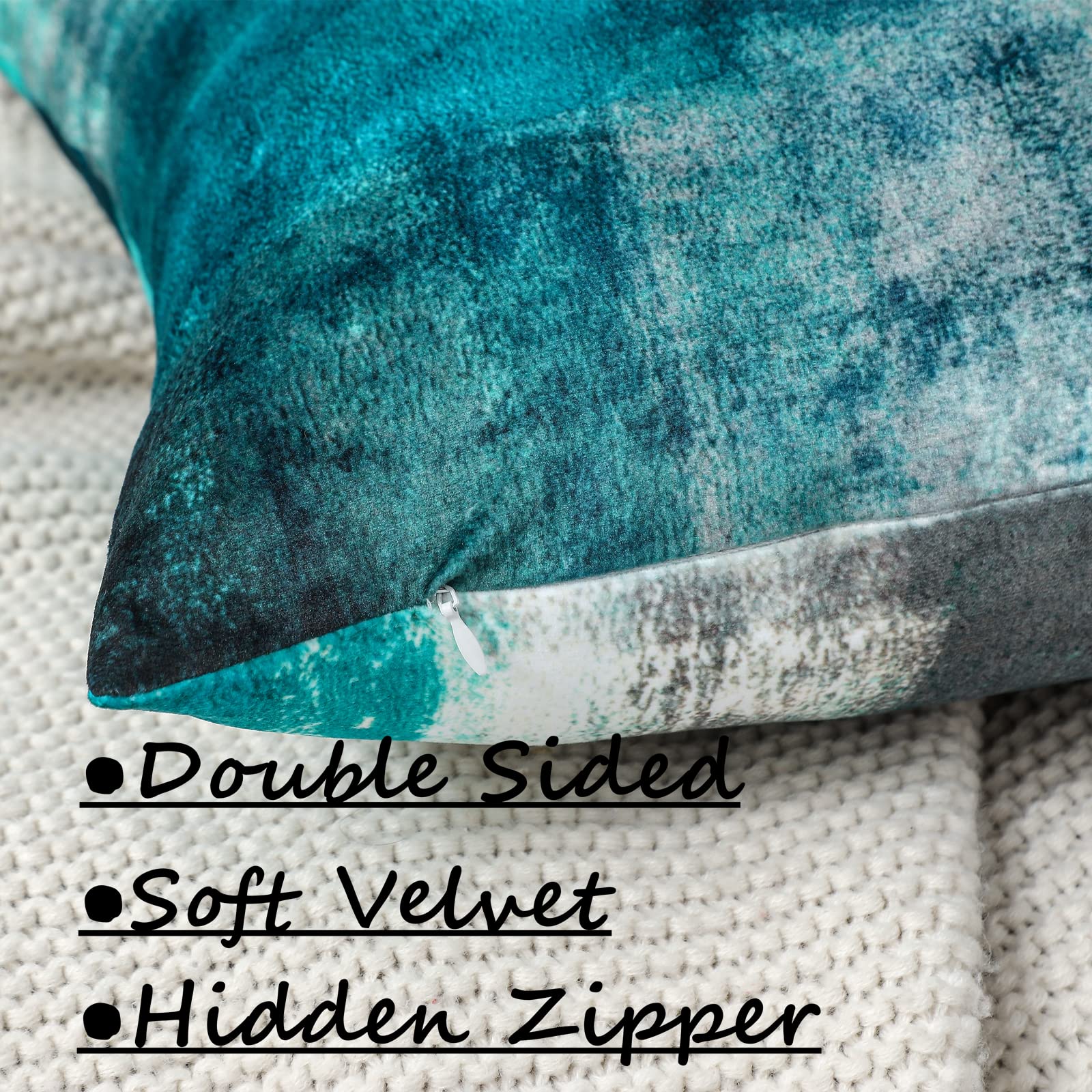 Lot De 2 Housses De Coussin Rectangulaires 30x40 Cm Turquoise Fleuri Double Face Velours