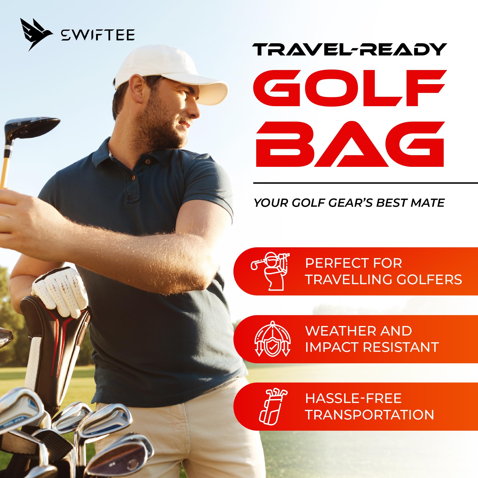 SWIFTEE Sac de voyage rembourré pour équipement de club de golf – Tissu Oxford 900D robuste, imperméable et résistant à l'usure – Poches extra larges pour accessoires de golf et chaussures de golf